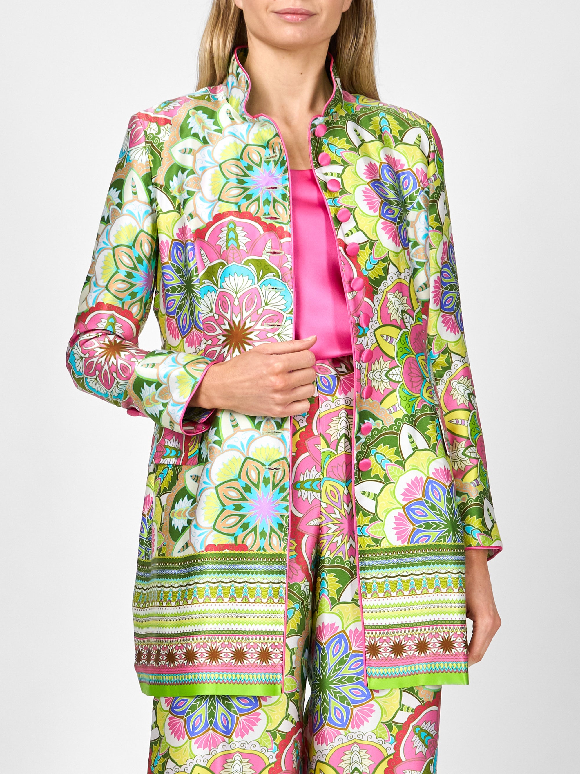 Camden Jacket Pink Green Rockingham Silk Satin