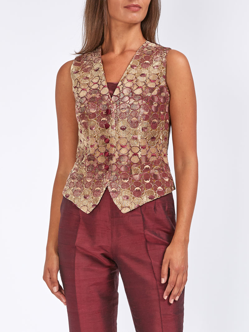 Waistcoat Single-Breasted Bronze Pansy Silk Velvet