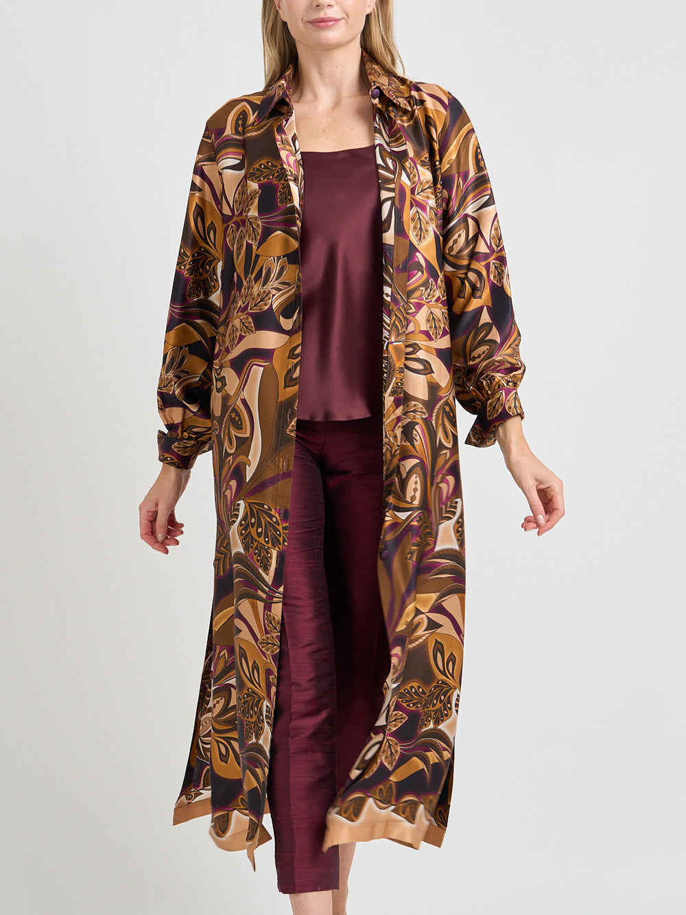 Oxford Dress Coat Tan Valence Silk Satin