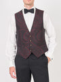 Burgundy Heathcote Paisley Single Breasted 4 Button Piped Waistcoat