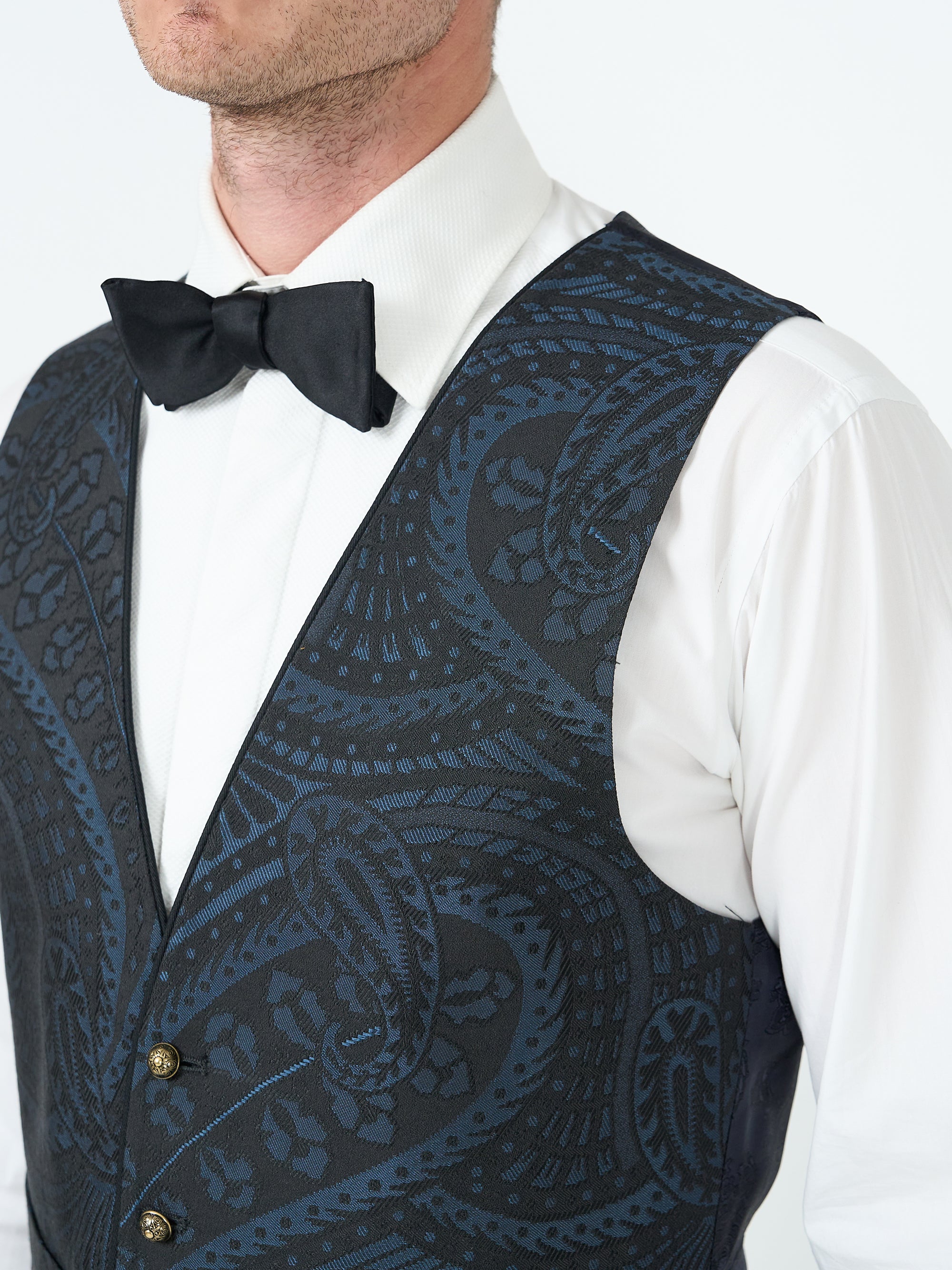 Midnight Heathcote Paisley Single Breasted 4 Button Piped Waistcoat