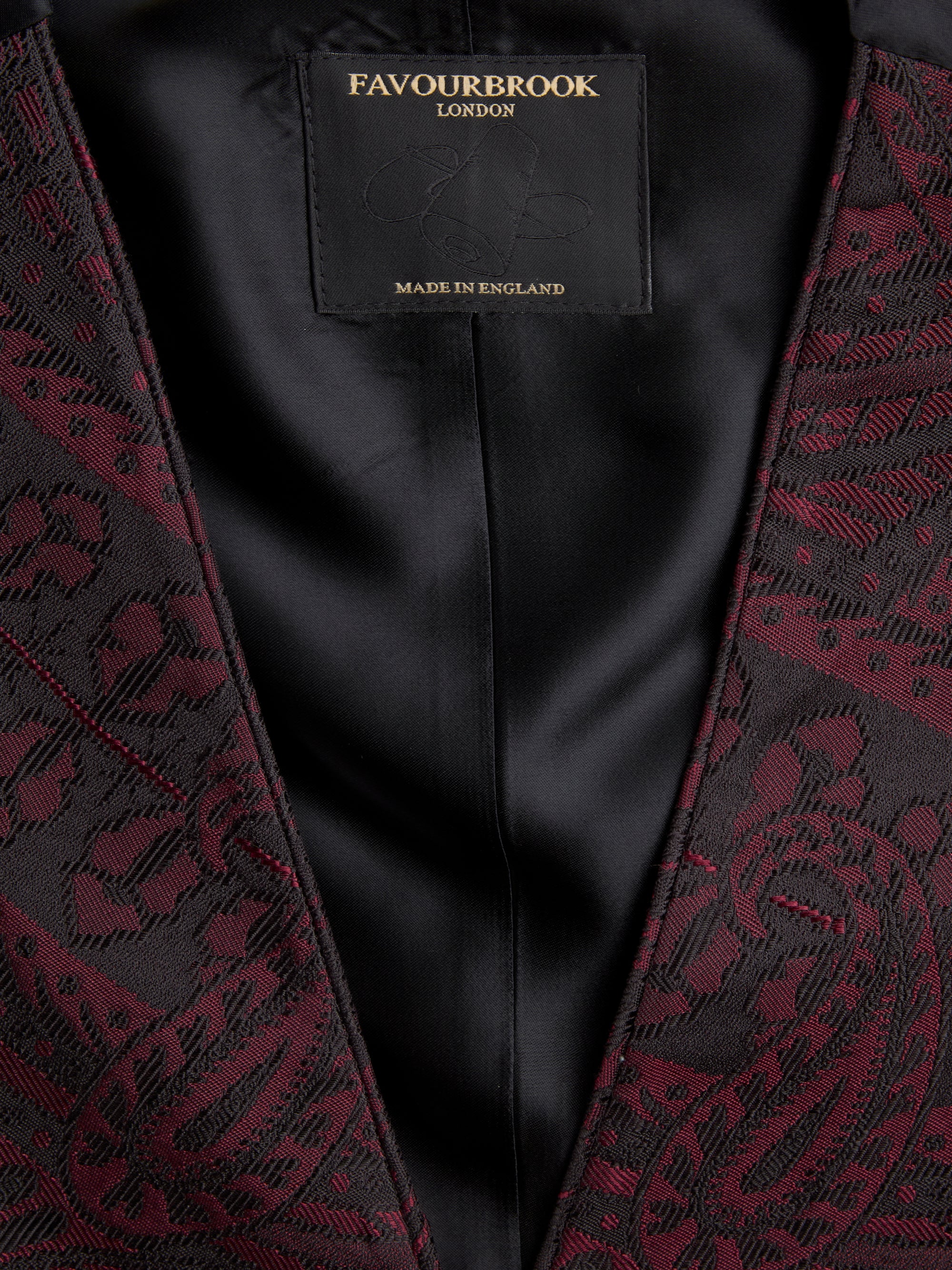 Burgundy Heathcote Paisley Single Breasted 4 Button Piped Waistcoat