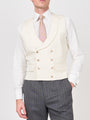 Cream Gabardine Wool Double Breasted 8 Button Shawl Lapel Waistcoat