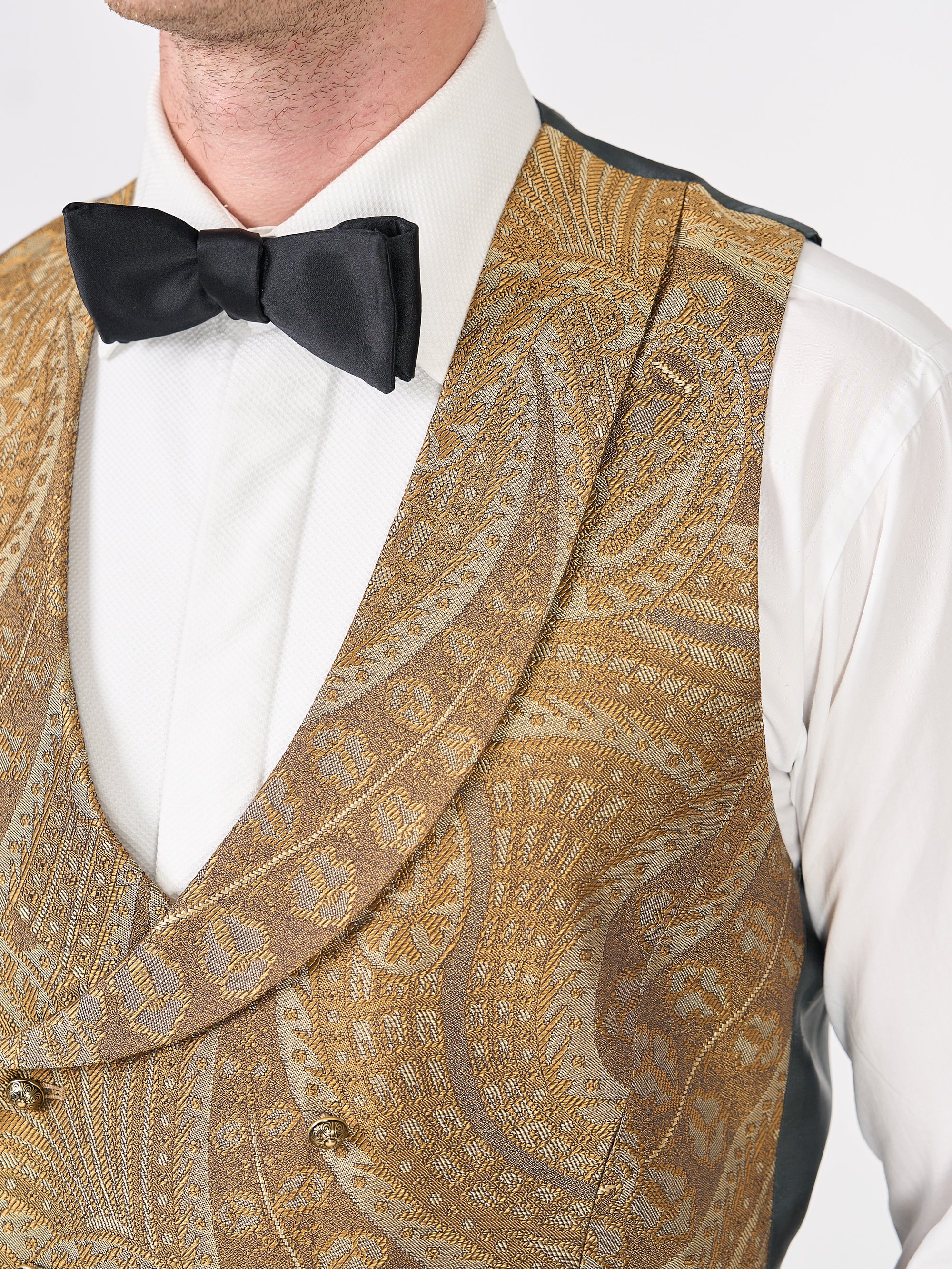 Gold Heathcote Paisley Double Breasted 8 Button Shawl Lapel Waistcoat