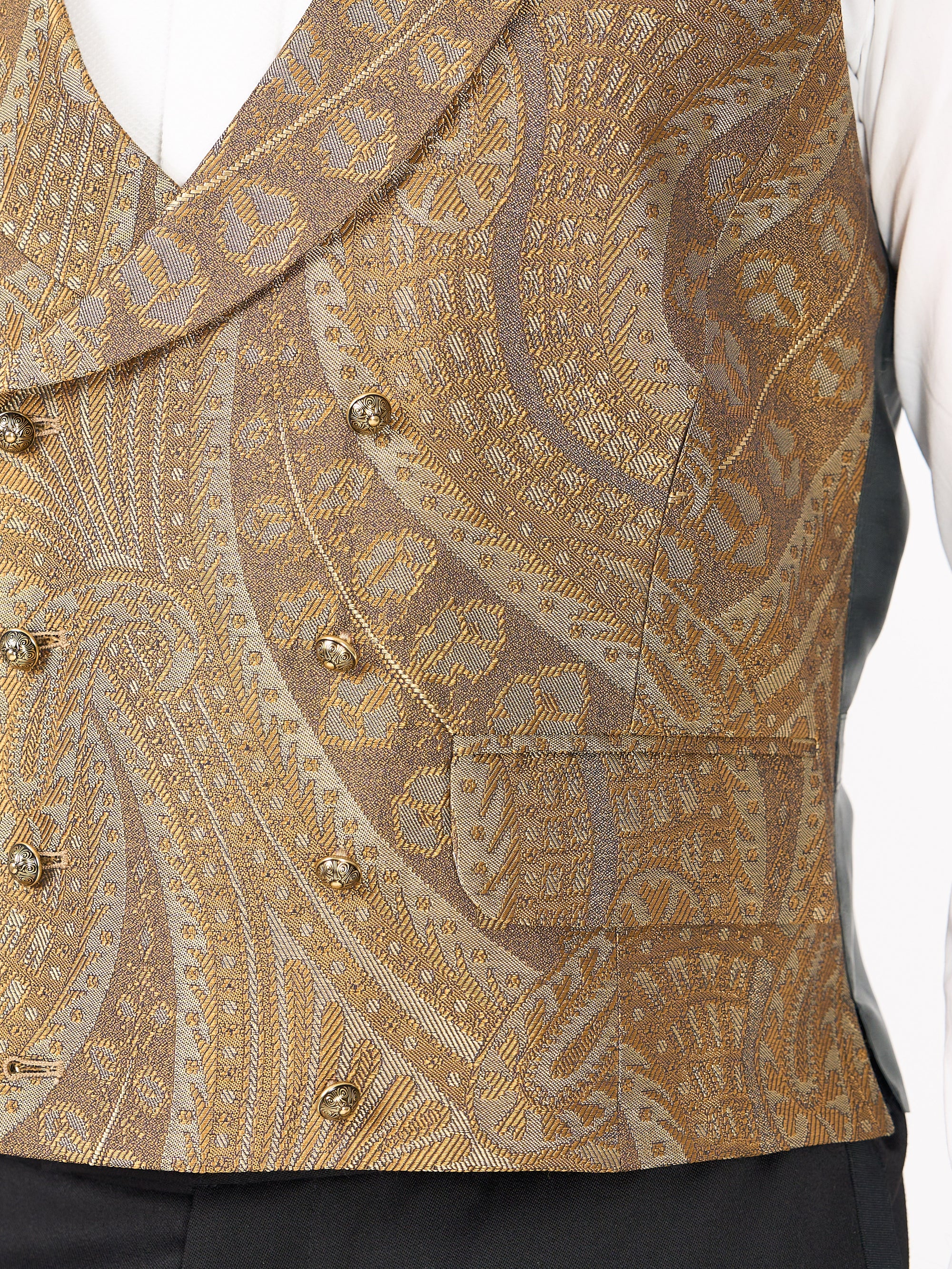 Gold Heathcote Paisley Double Breasted 8 Button Shawl Lapel Waistcoat