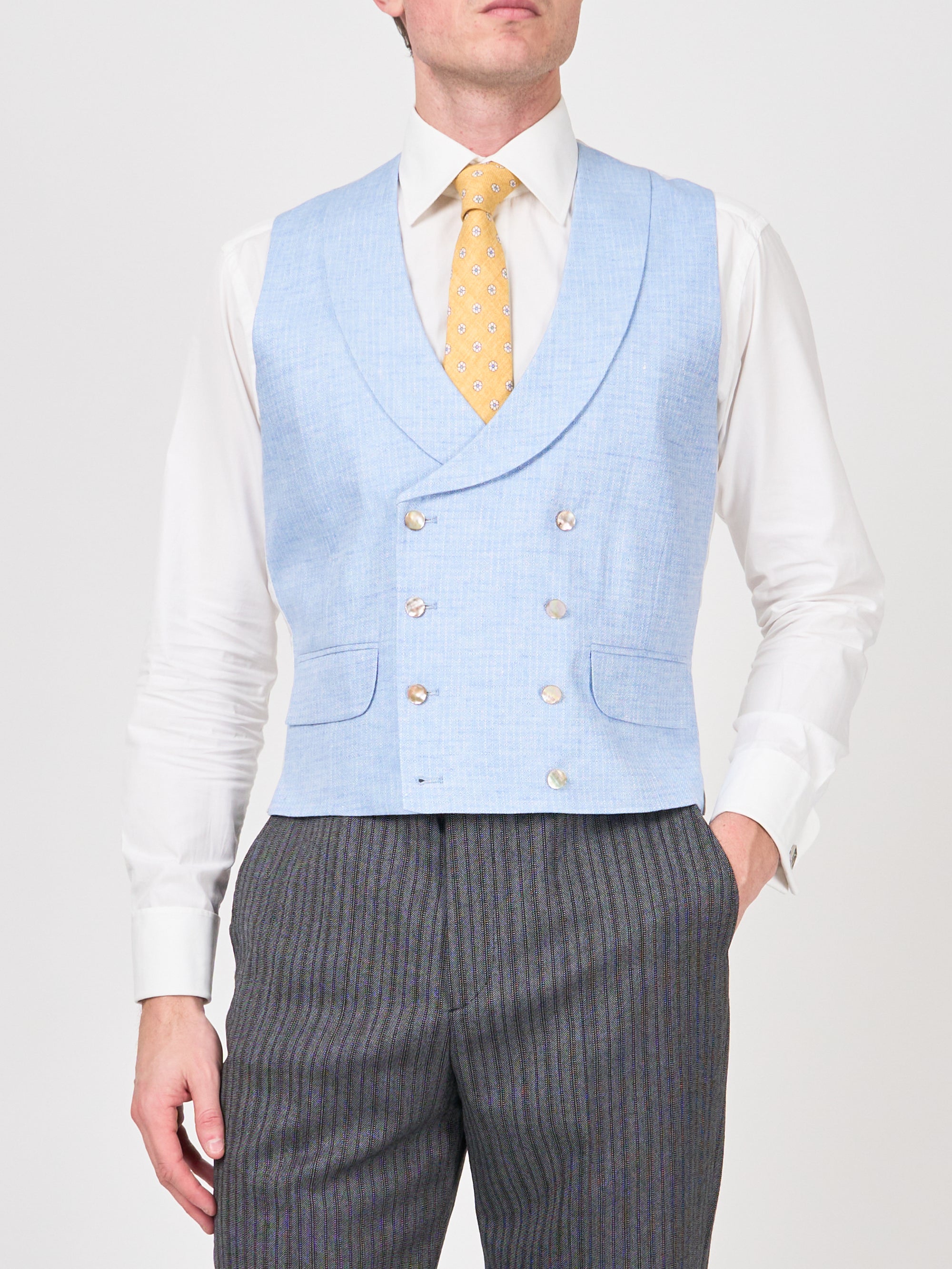 Sky Blue Wolferton Double Breasted 8 Button Shawl Lapel Waistcoat