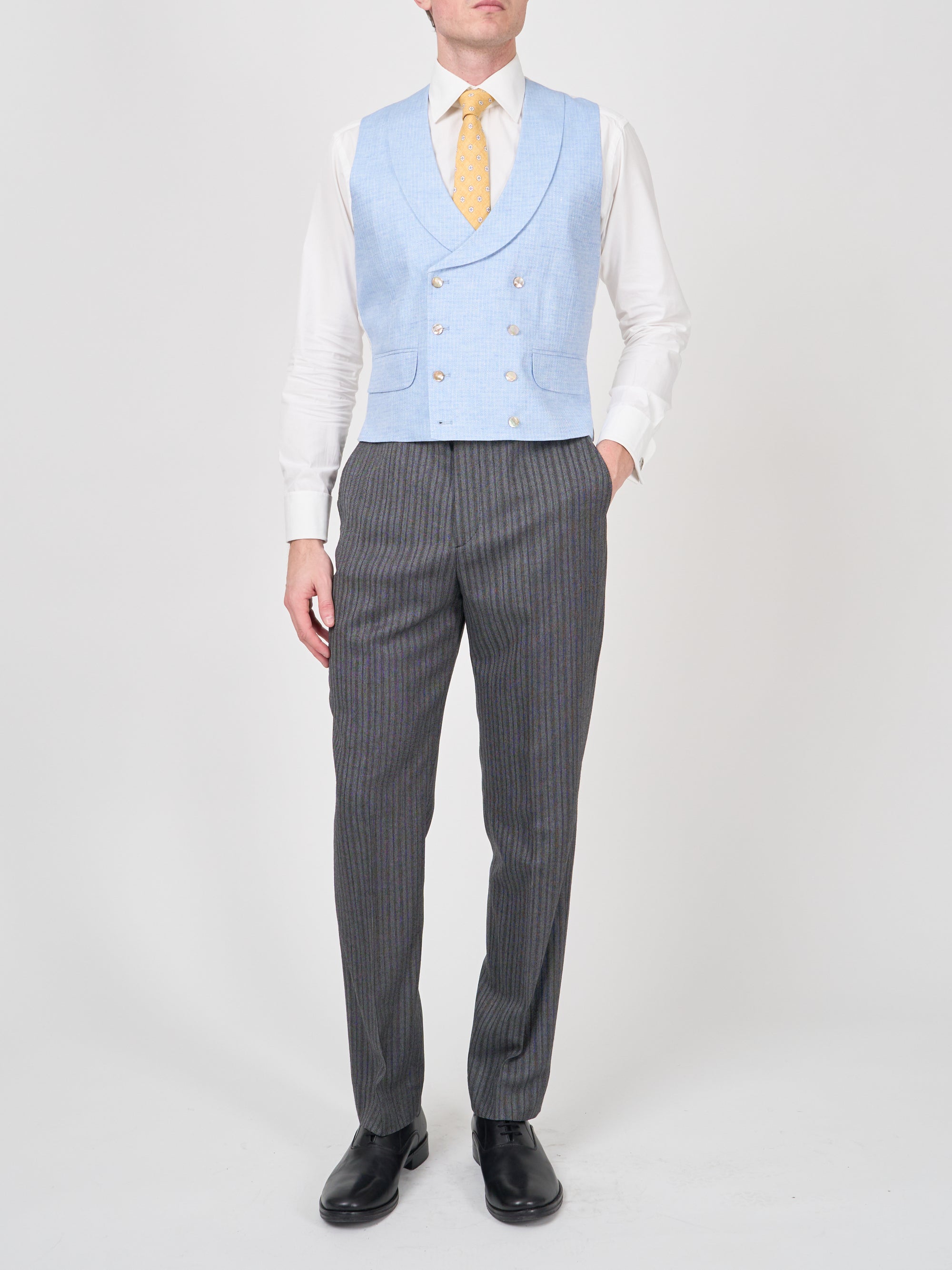 Sky Blue Wolferton Double Breasted 8 Button Shawl Lapel Waistcoat