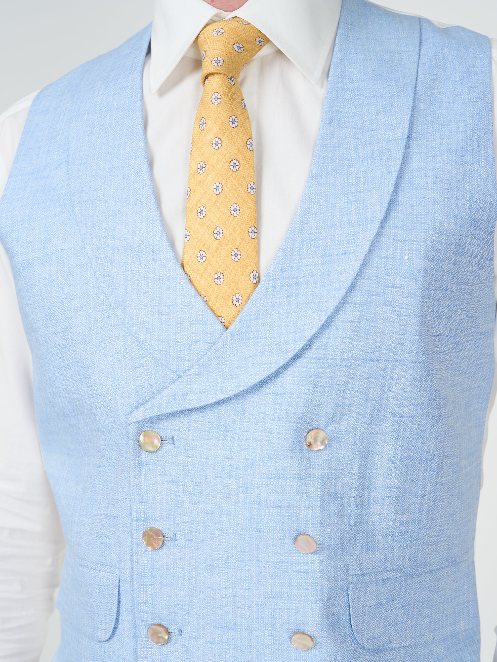 Sky Blue Wolferton Double Breasted 8 Button Shawl Lapel Waistcoat