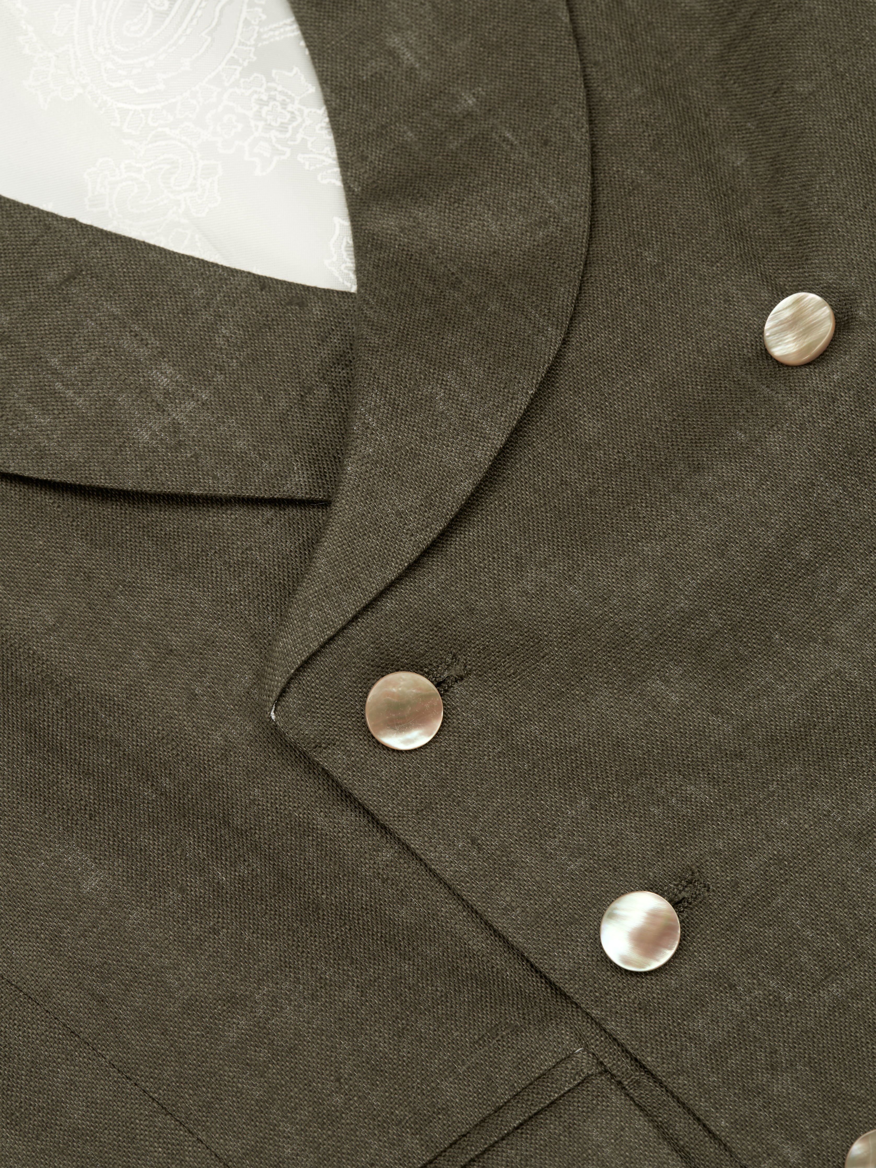 Green Padworth Linen Double Breasted 8 Button Shawl Lapel Waistcoat