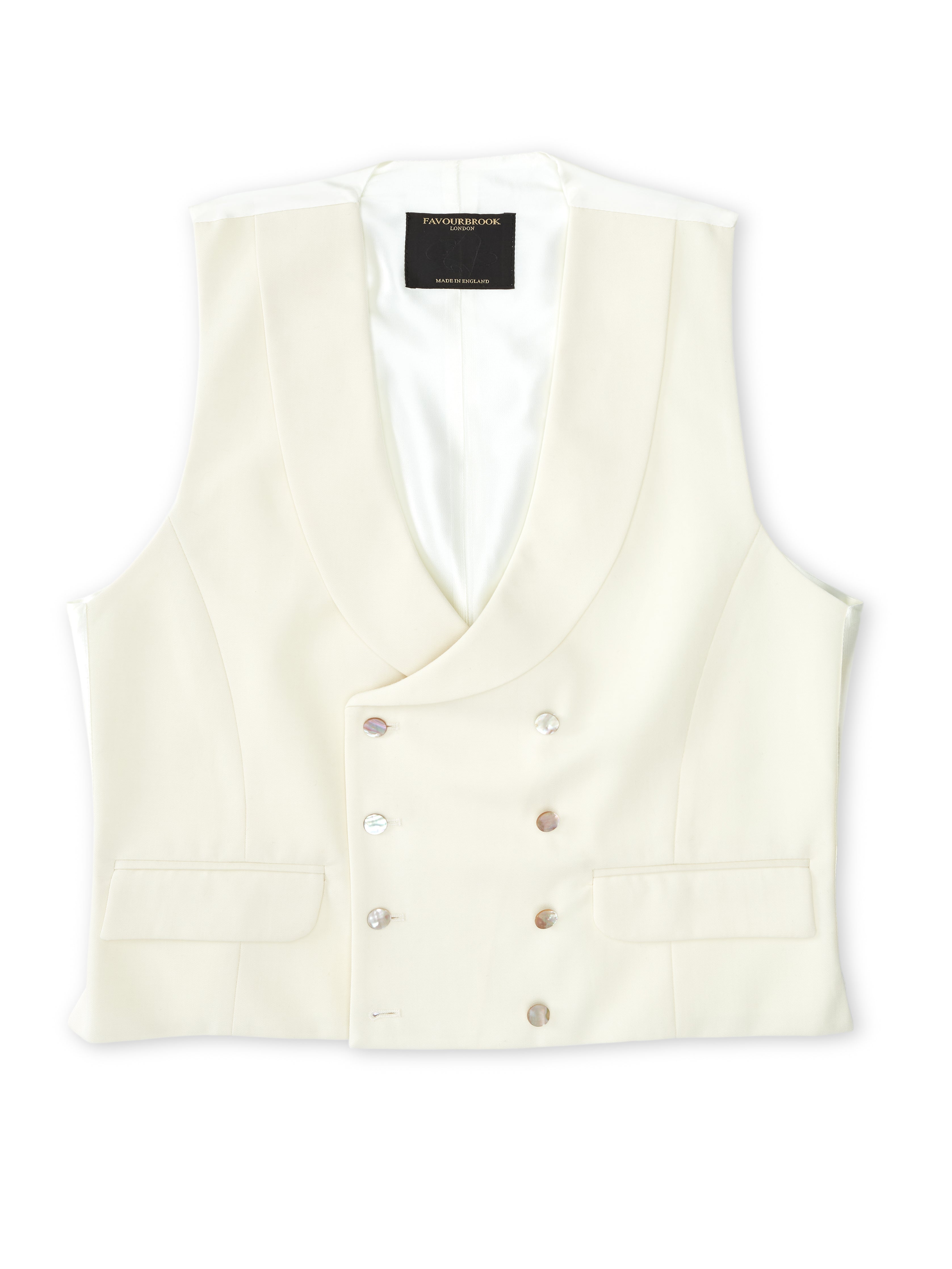 Cream Gabardine Wool Double Breasted 8 Button Shawl Lapel Waistcoat