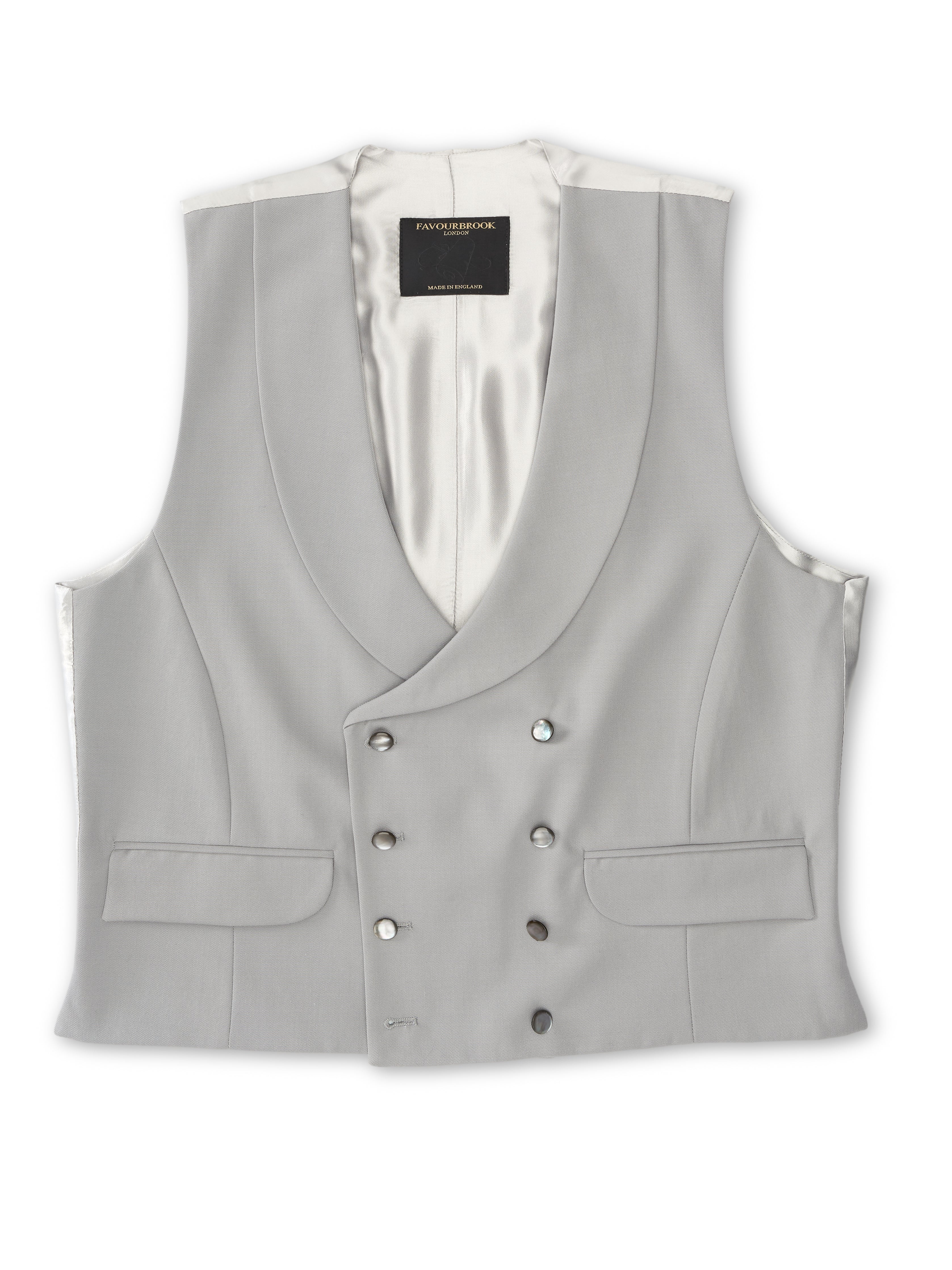 Grey Gabardine Wool Double Breasted 8 Button Shawl Lapel Waistcoat