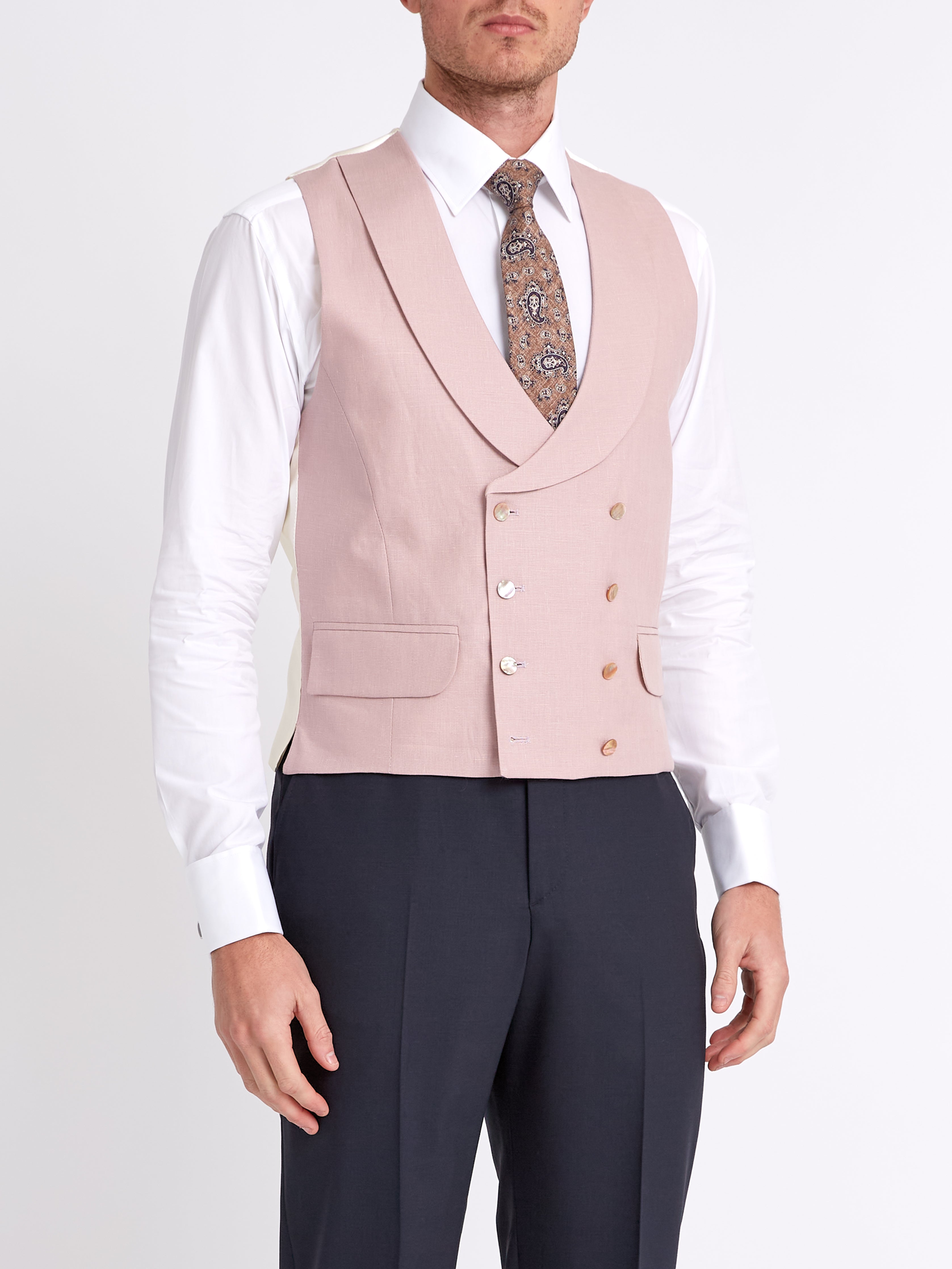 Pink Linton Double Breasted 8 Button Shawl Lapel Waistcoat