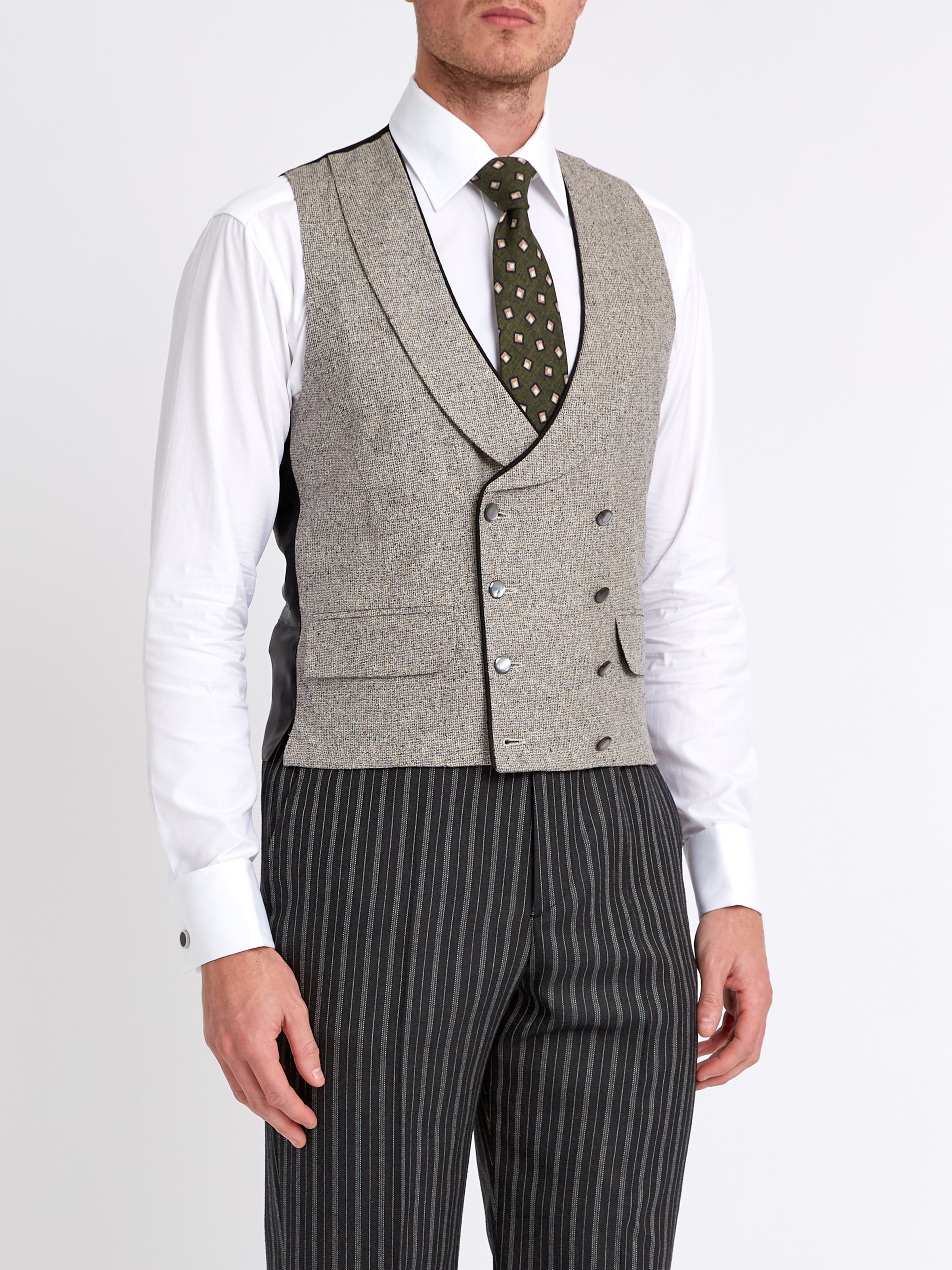 Osterley Grey Double Breasted 8 Button Shawl Lapel Piped Waistcoat