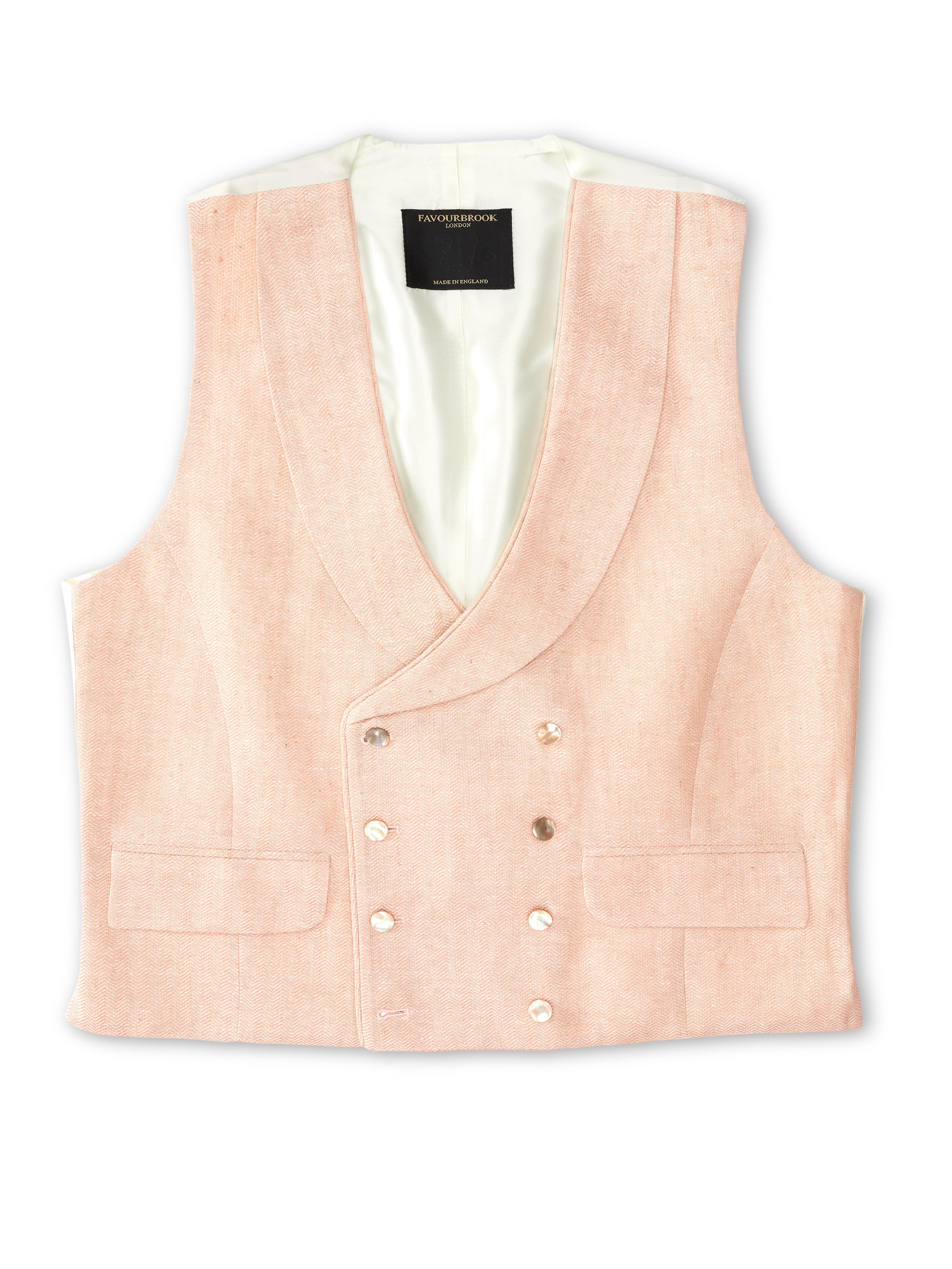 Pastel Pink Randwick Double Breasted 8 Button Shawl Lapel Piped Waistcoat