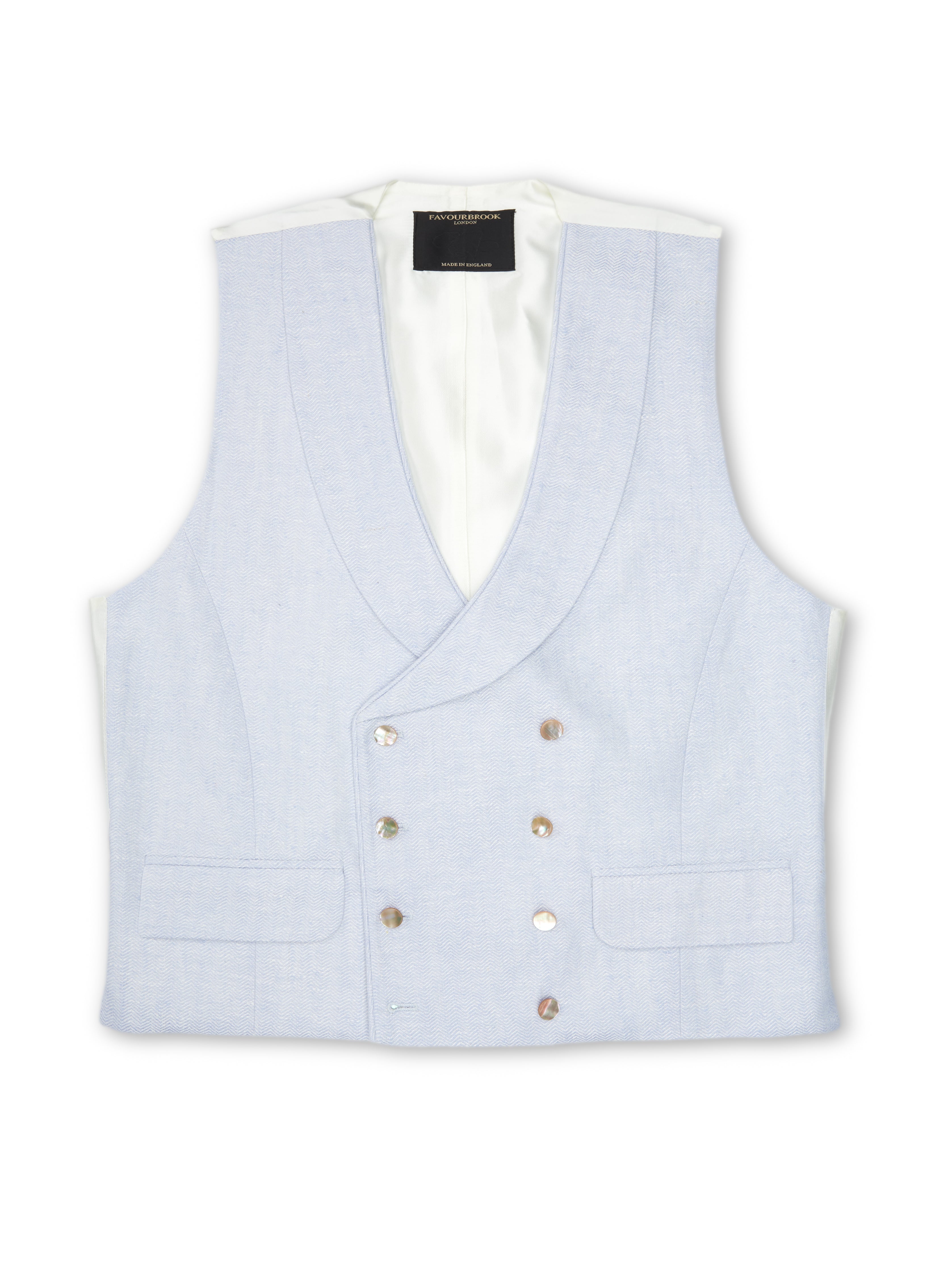 Sky Blue Randwick Double Breasted 8 Button Shawl Lapel Piped Waistcoat
