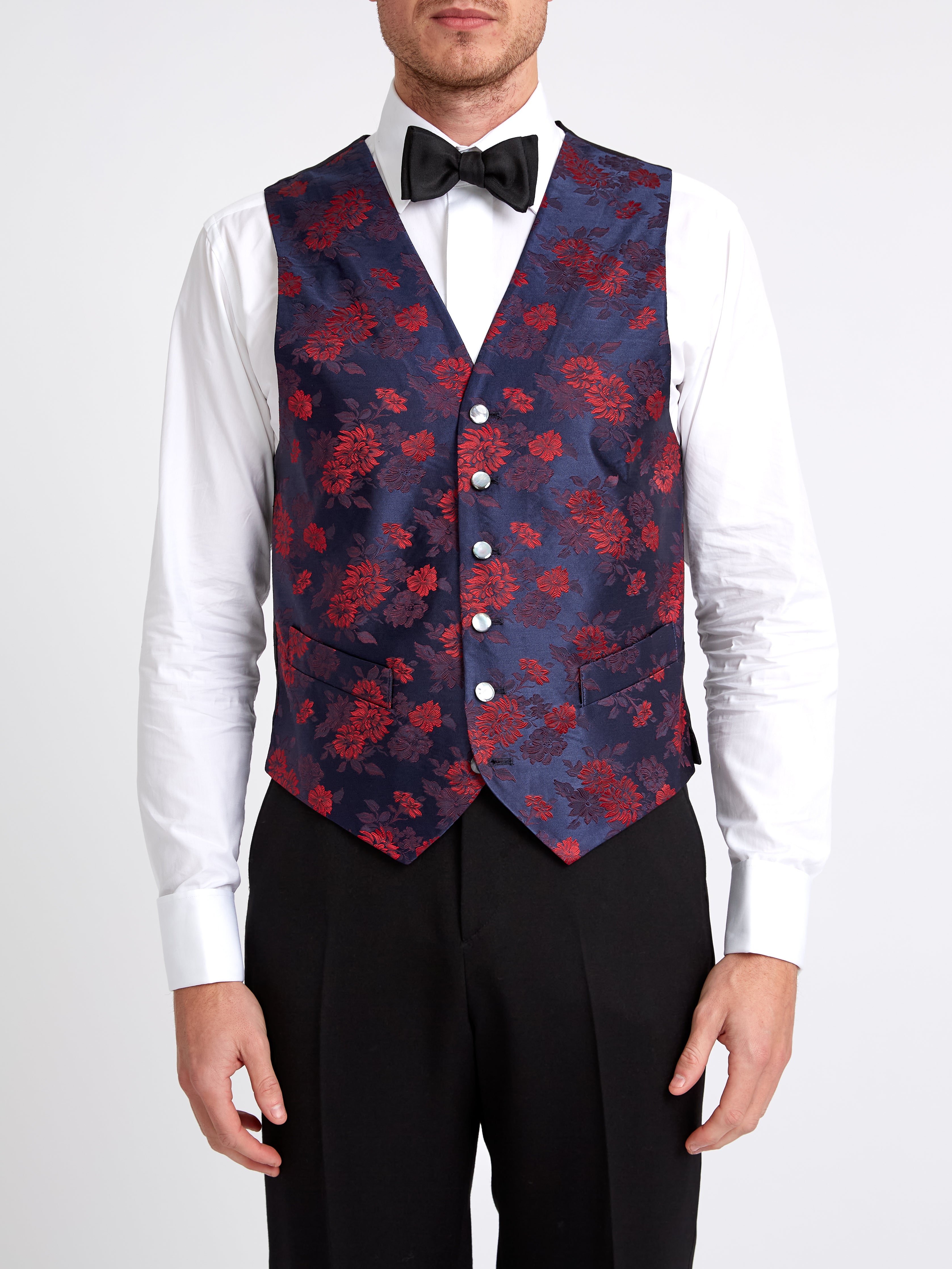 Red Bougainville Silk Single-Breasted 6-Button Waistcoat