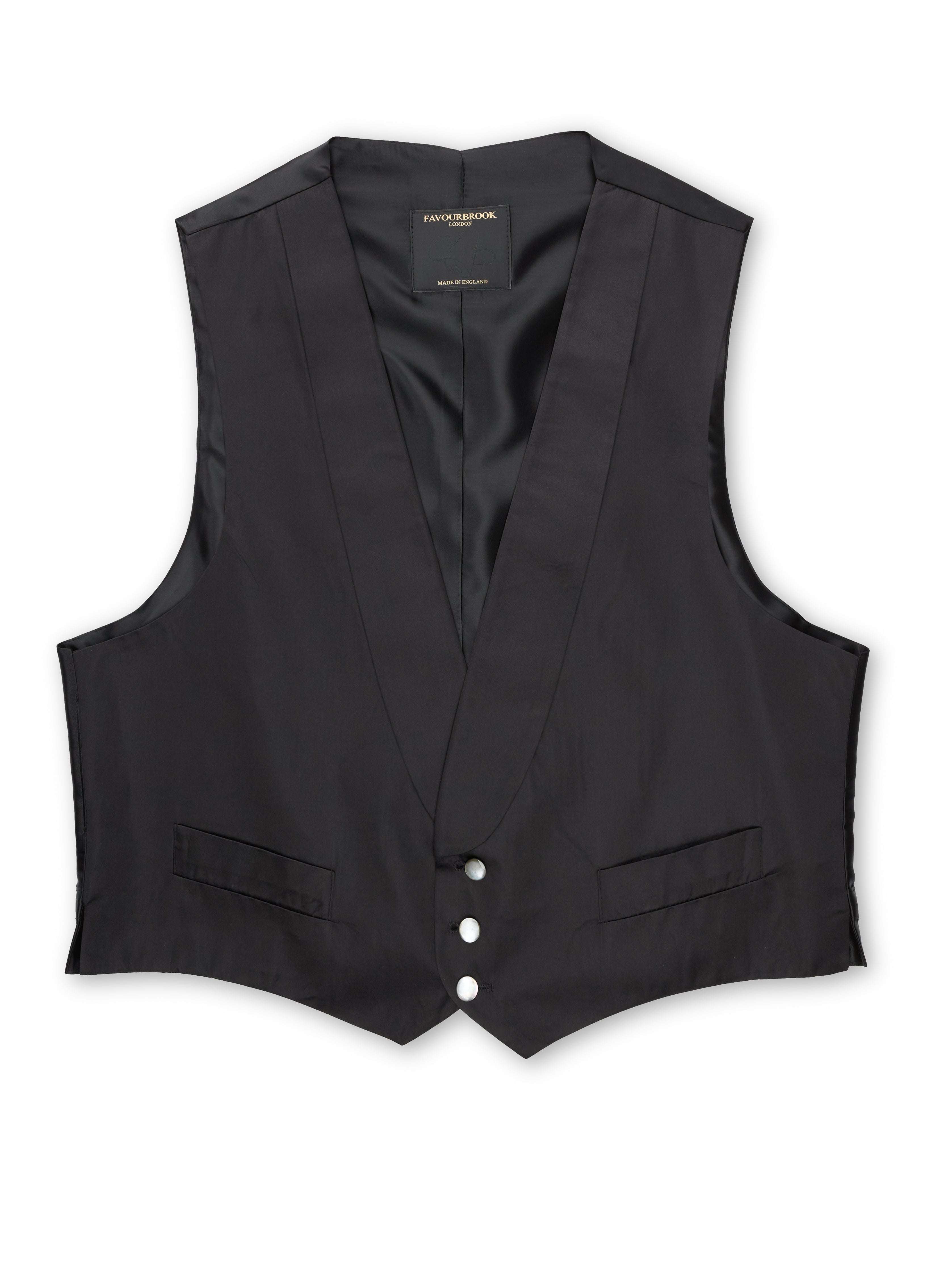 Black Duchesse Satin Silk Single Breasted 3 Button Shawl Lapel Waistcoat