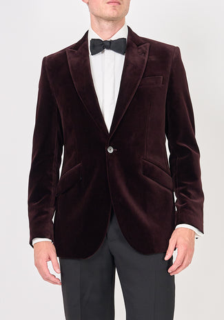 Men's Olive Side Vents Velvet Fabric Fully Lined Jacket