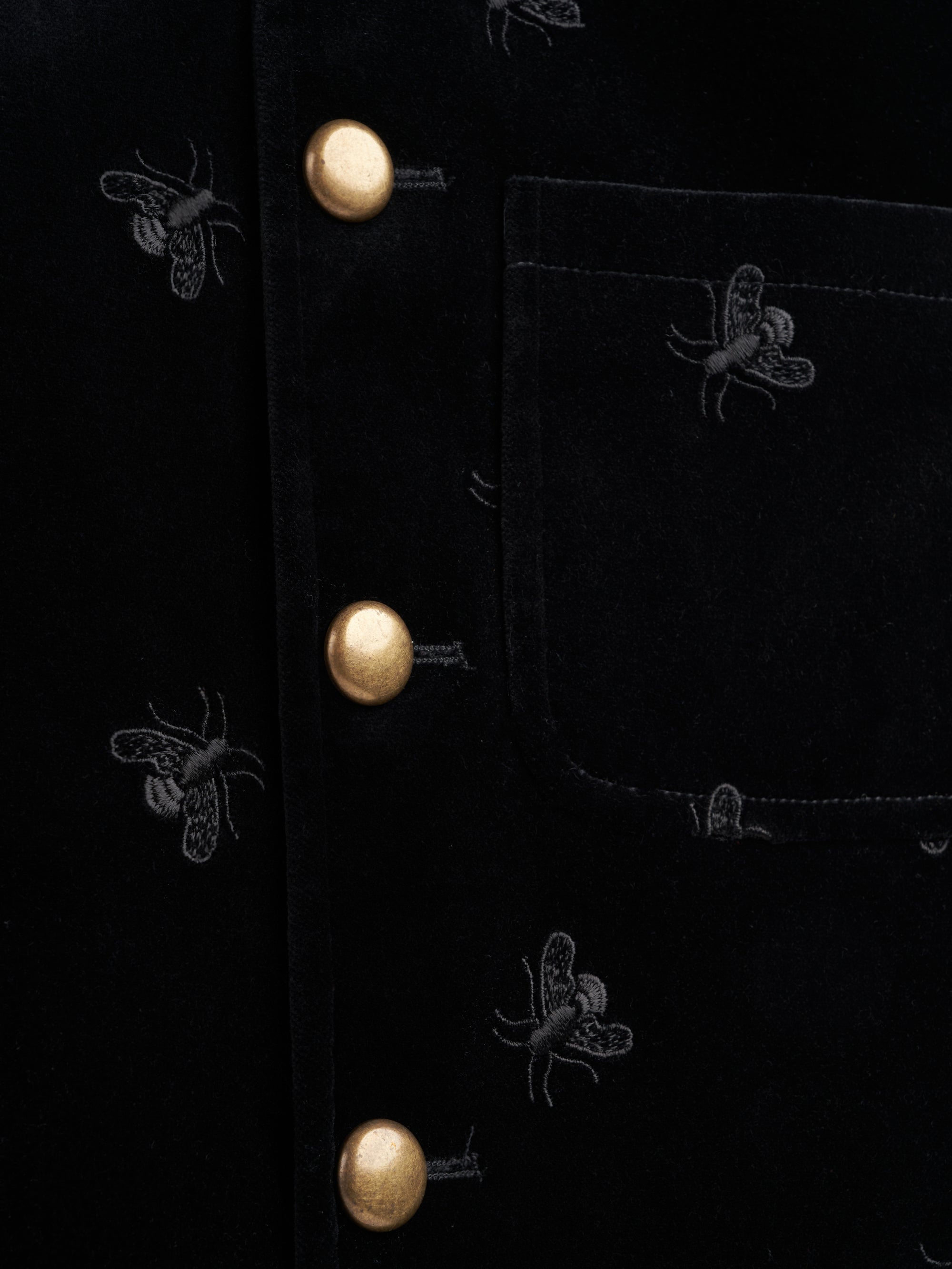 Black Bees Velvet Cotton Wiltshire Gilet