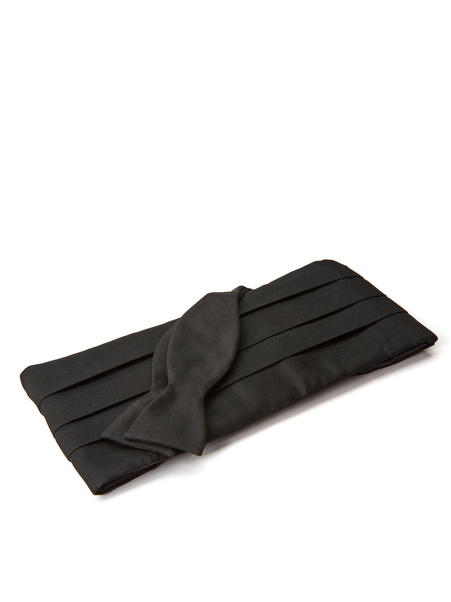 Black Twill Grosgrain Silk Pleated<br>Cummerbund & Bow Tie Set