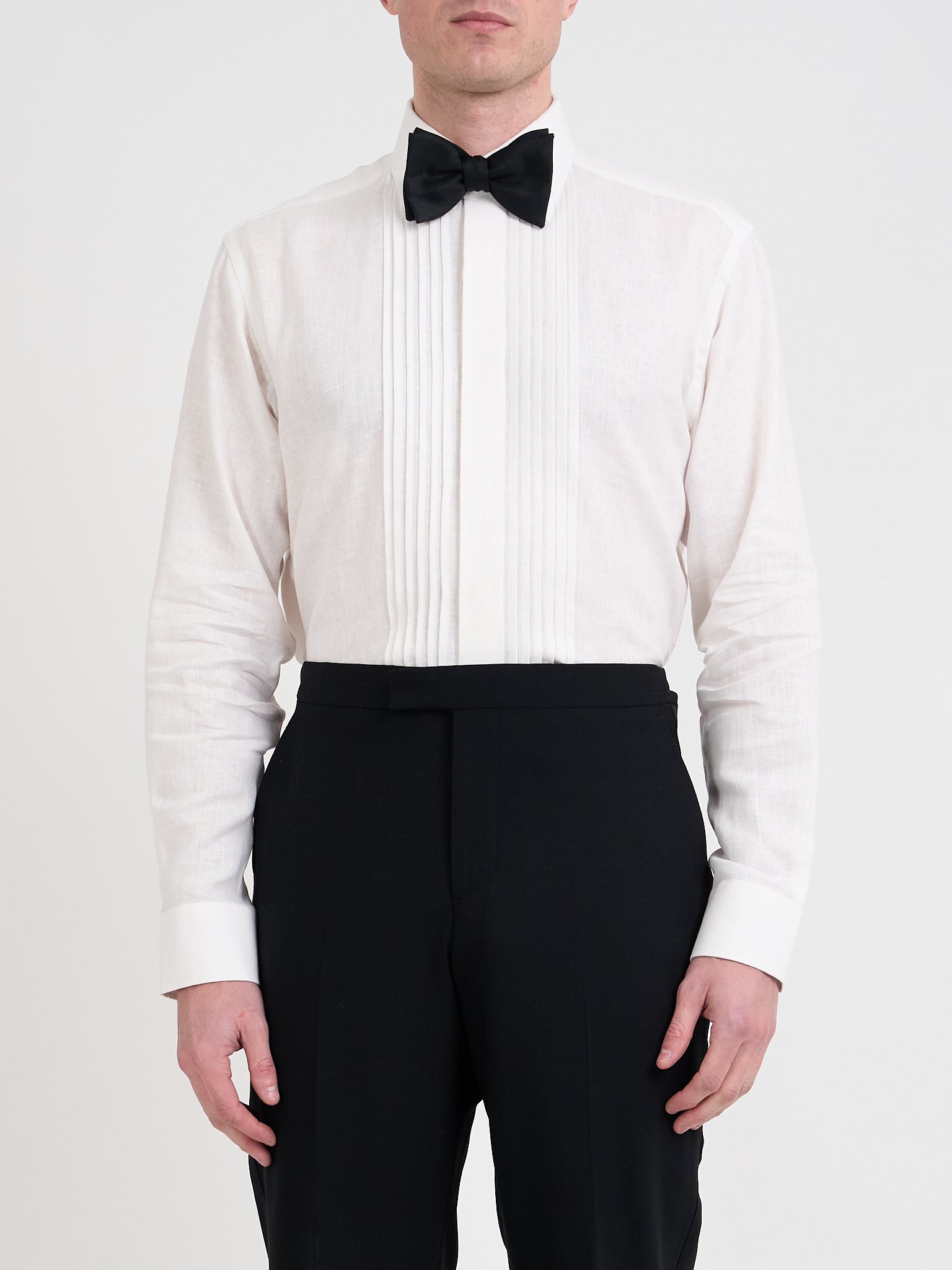 White Bridford Linen Pintuck Dress Shirt