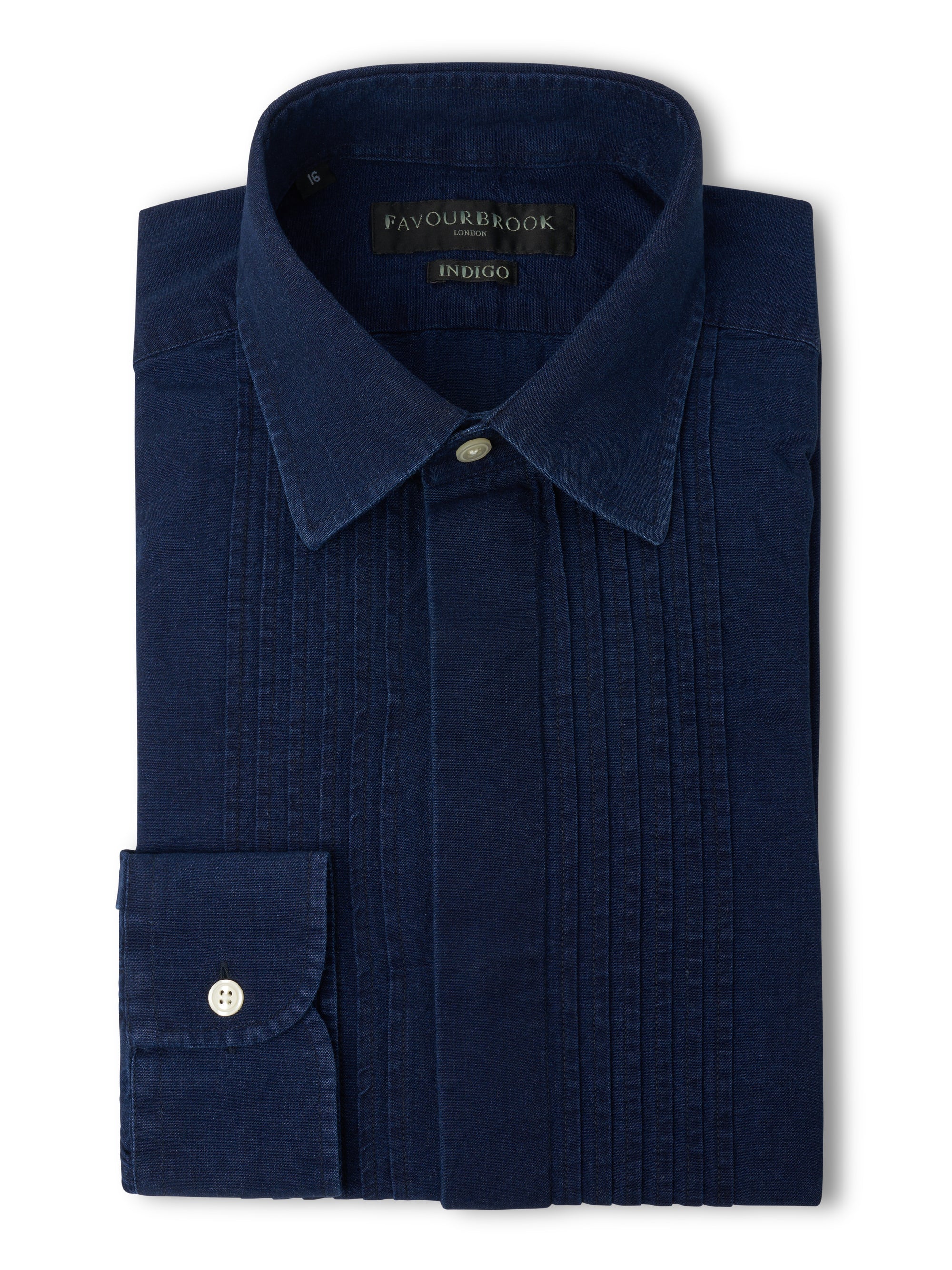 Rinse Indigo Rockwell Cotton Pleated Pintuck Dress Shirt