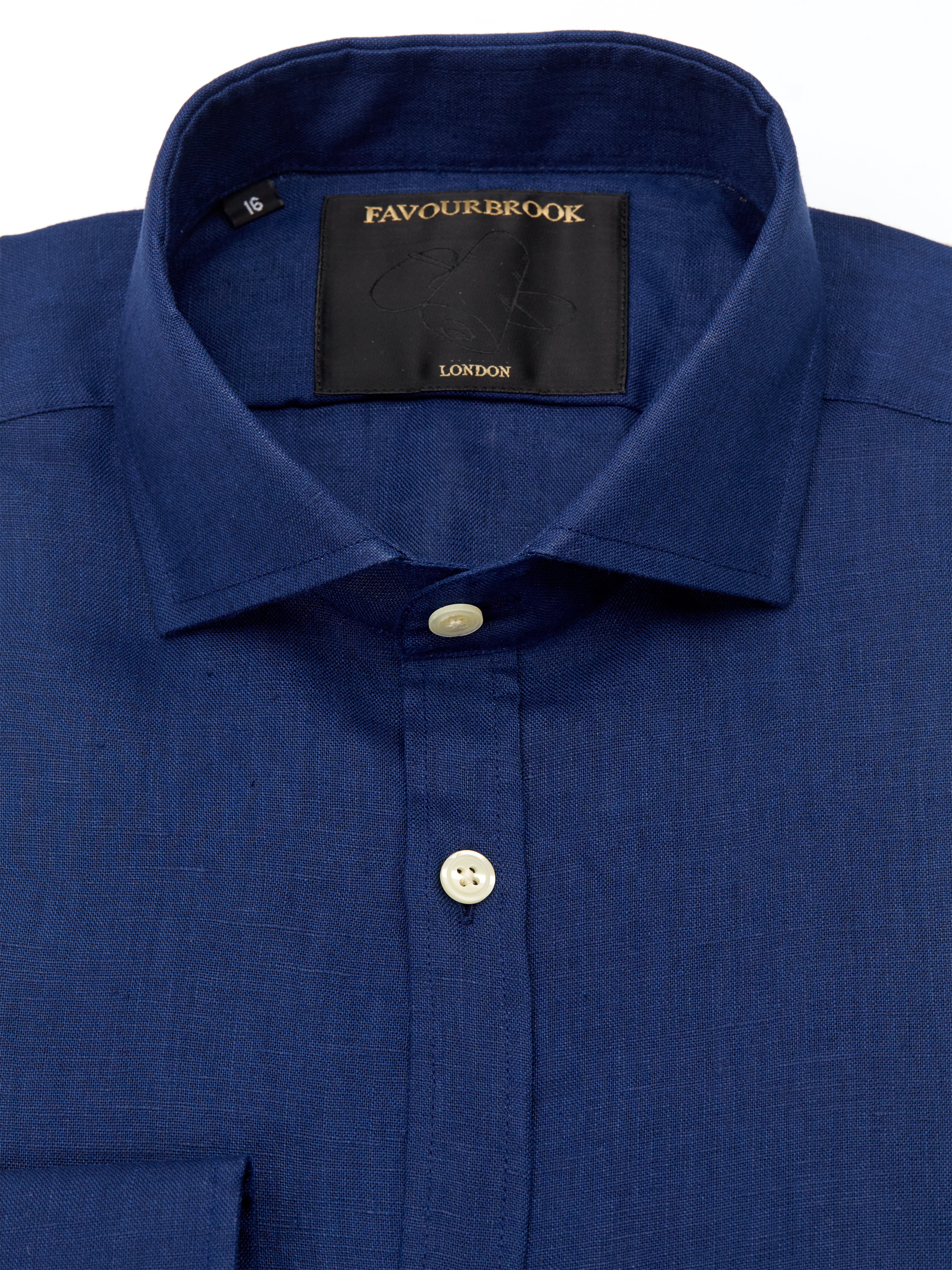 Navy Bridford Linen Cutaway Collar Shirt