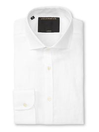 White Bridford Linen Cutaway Collar Shirt