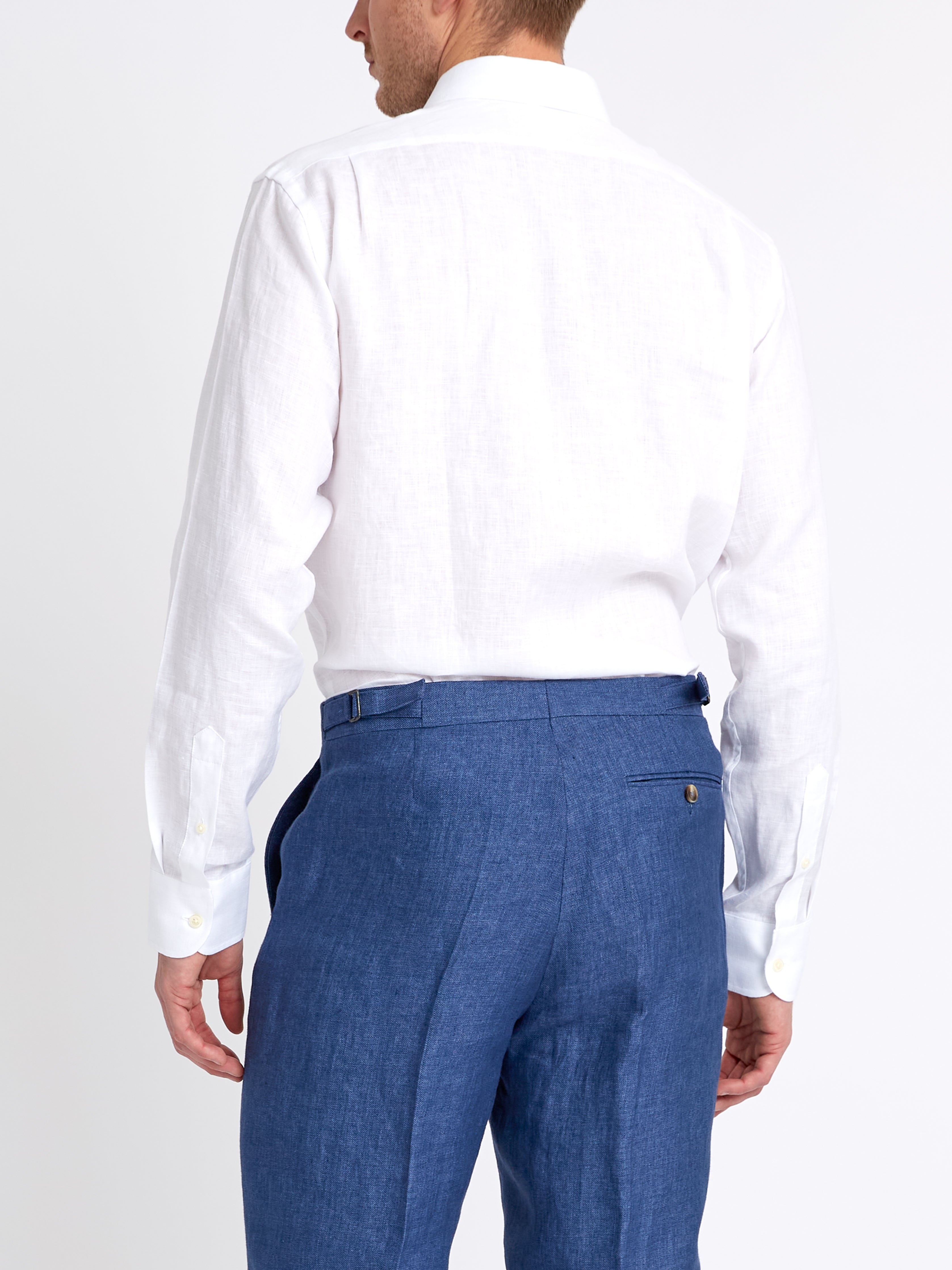 White Bridford Linen Cutaway Collar Shirt