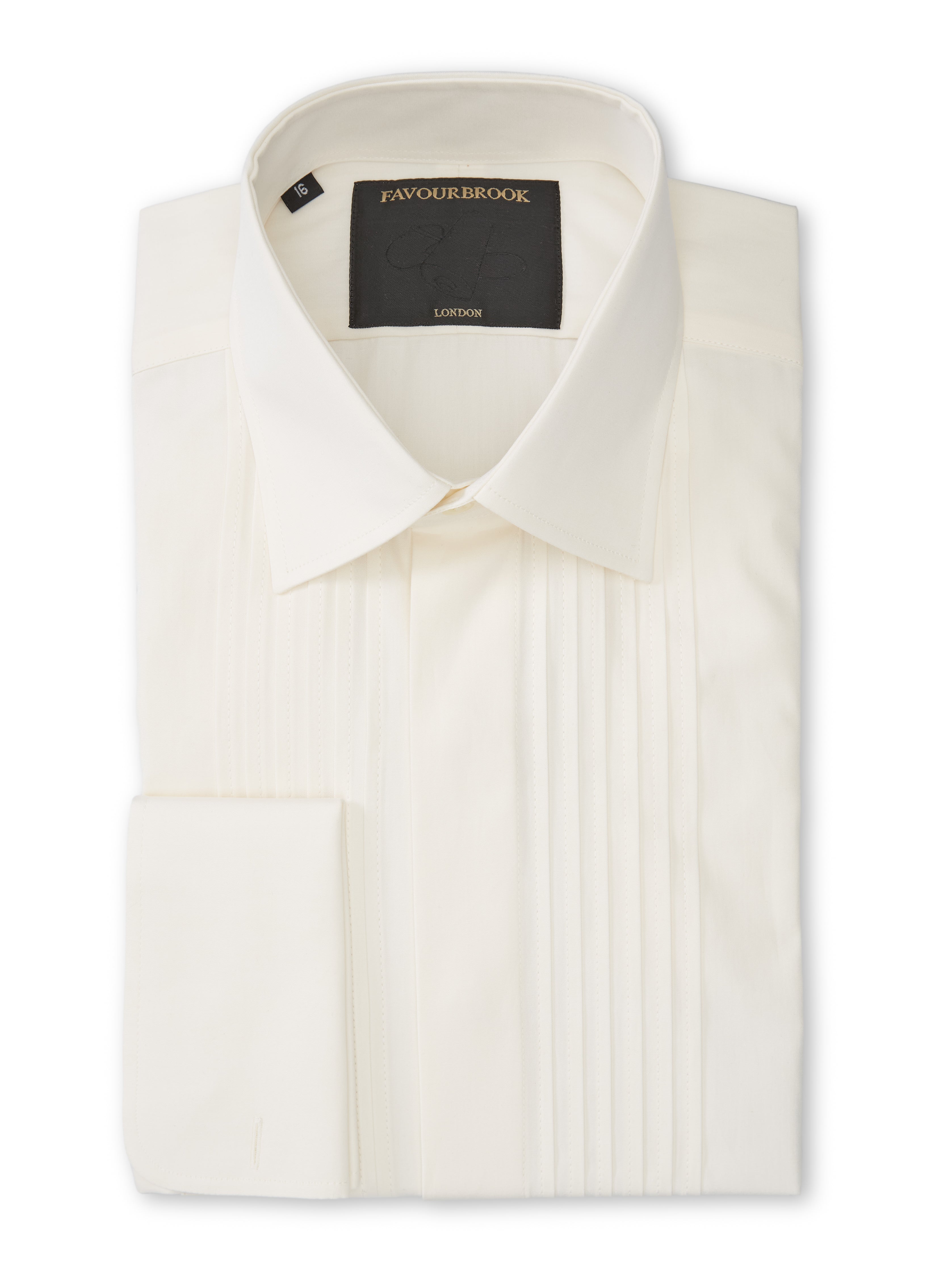 Ivory Poplin Cotton Pleated Pintuck Dress Shirt