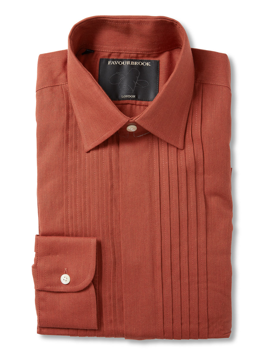 Burnt Orange Cooper Cotton<br>Pinned Tuck Dress Shirt