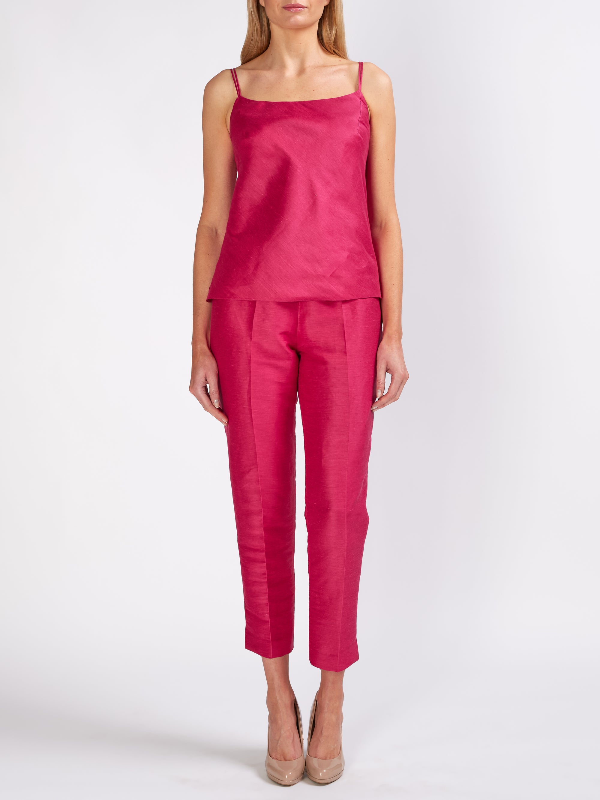 cigarette pants pink for Women Trousers High Waist Silk Pants Soft Breathable Slim Skinny Pants (Hot Pink, XXl) Loved and respected throughout France for over 100 years Fuchsia Pink Silk Linen Cigarette