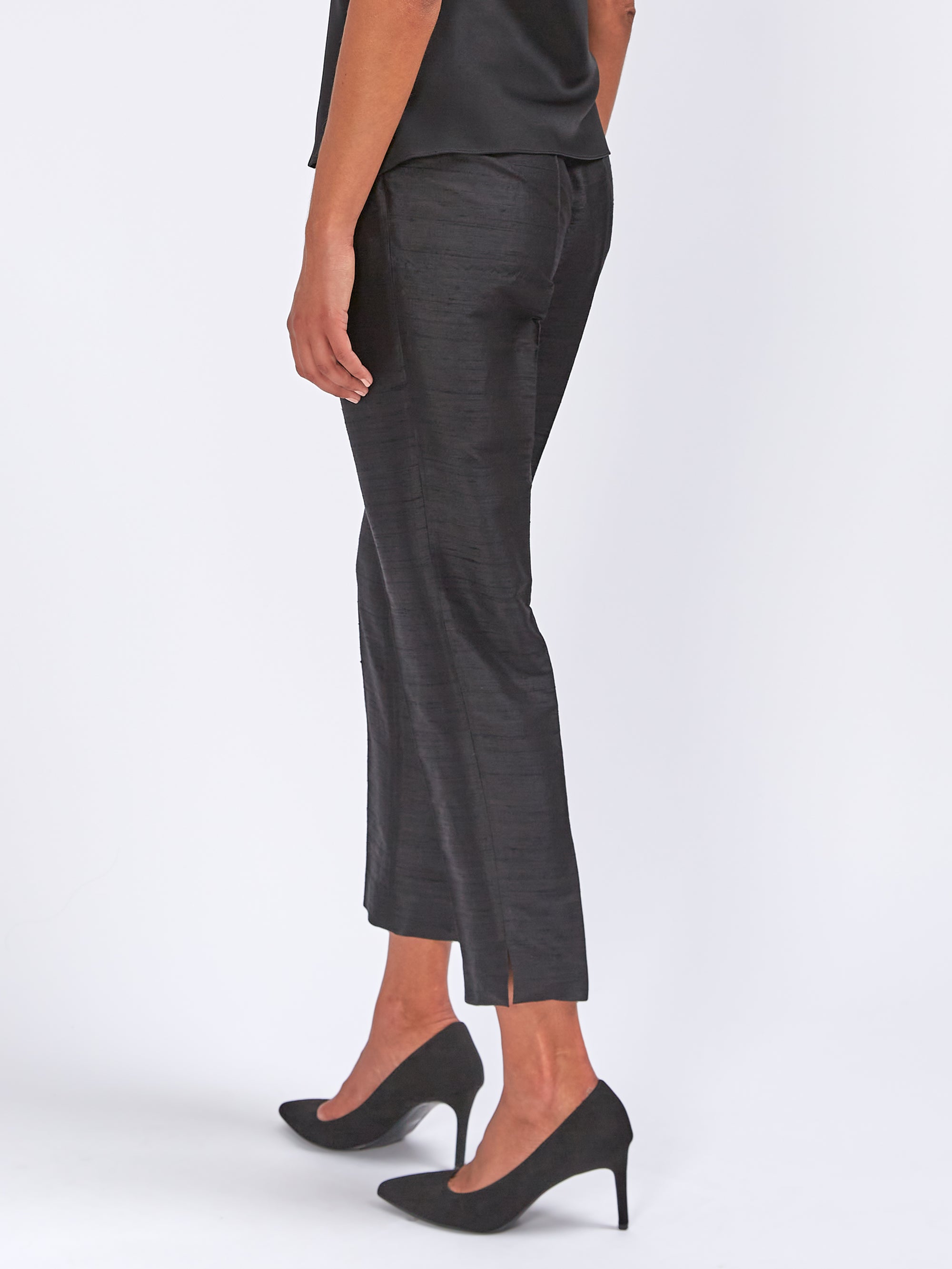 Cigarette Trousers Black Silk Douppion