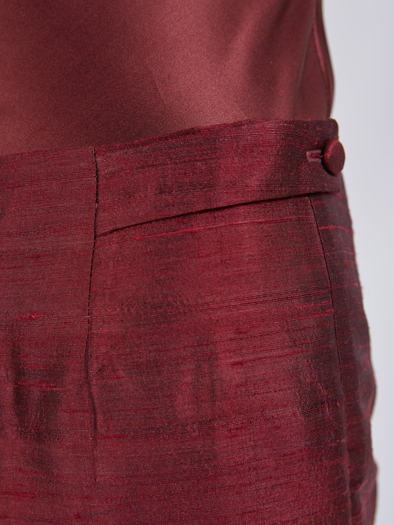 Cigarette Trousers Claret Silk Douppion