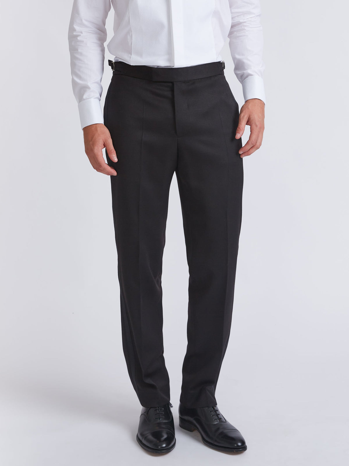 Black Hampton Wool Flat Front Dress Trouser - Finished Hem
