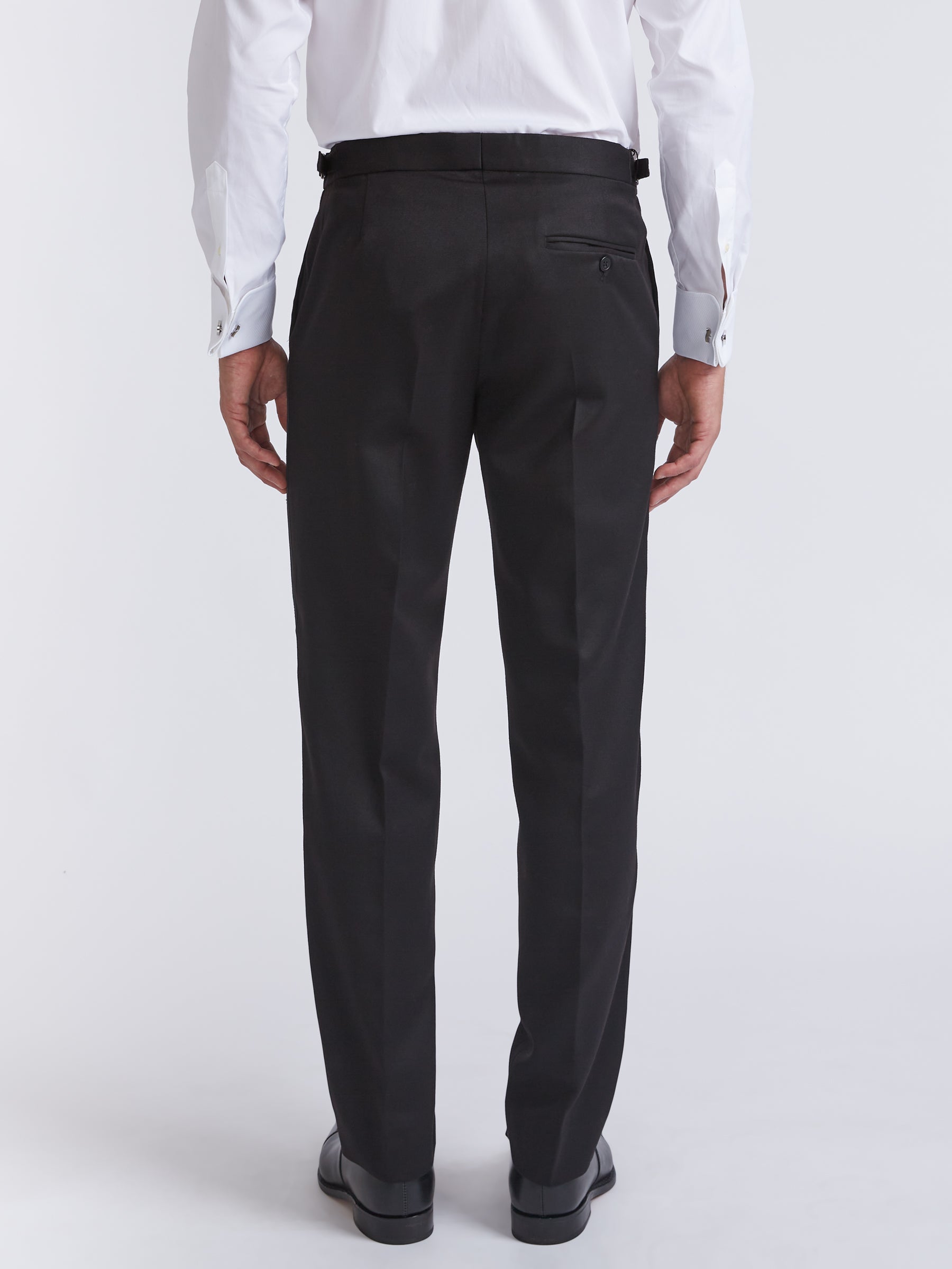 Black Hampton Wool Flat Front Dress Trouser - Finished Hem, alternate view