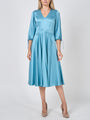 Serena V- Neck Longer Circle Dress Hostess Blue Heavy Crepe satin