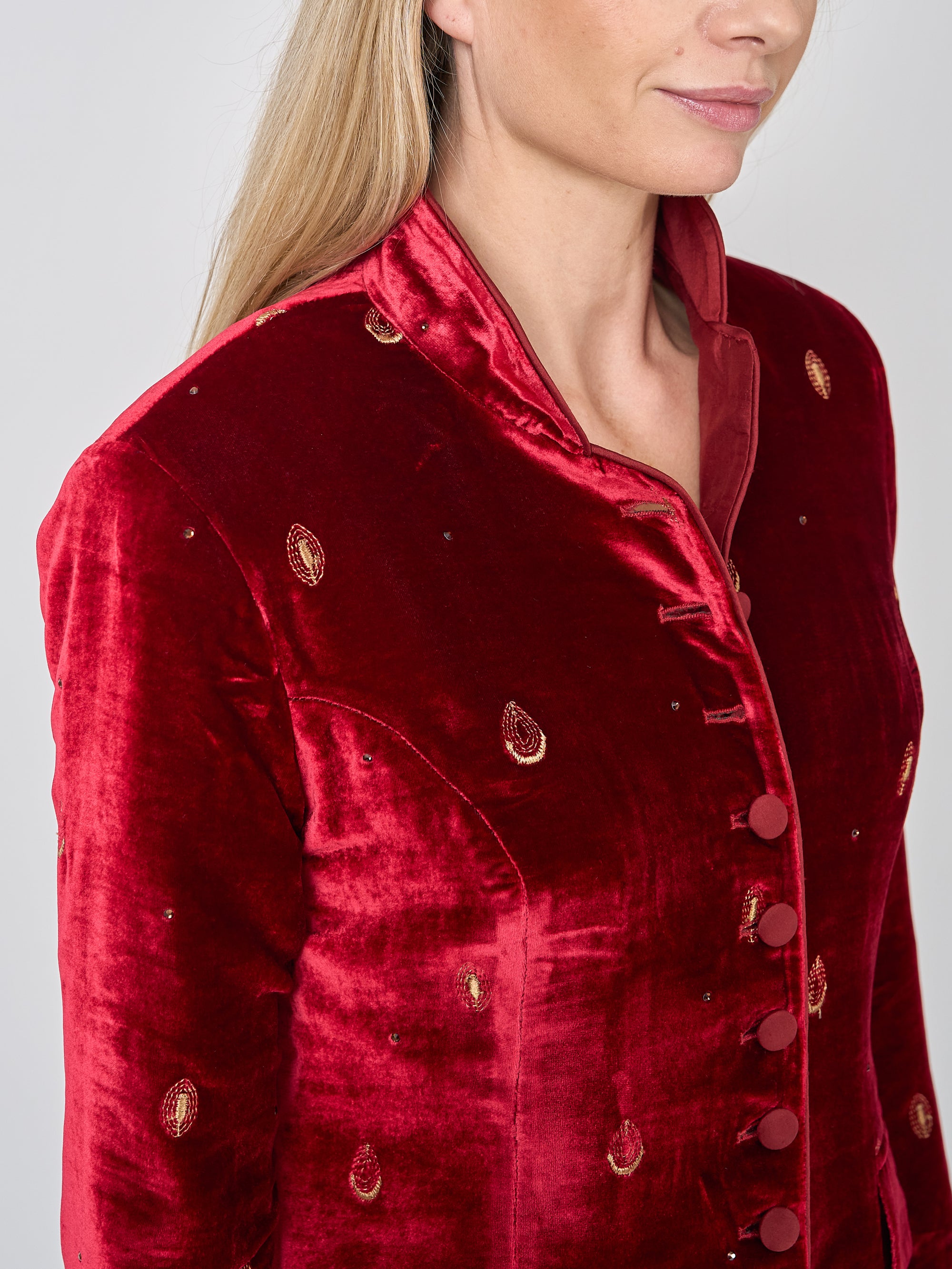 Soho Coat Red Green Ribble Silk Velvet