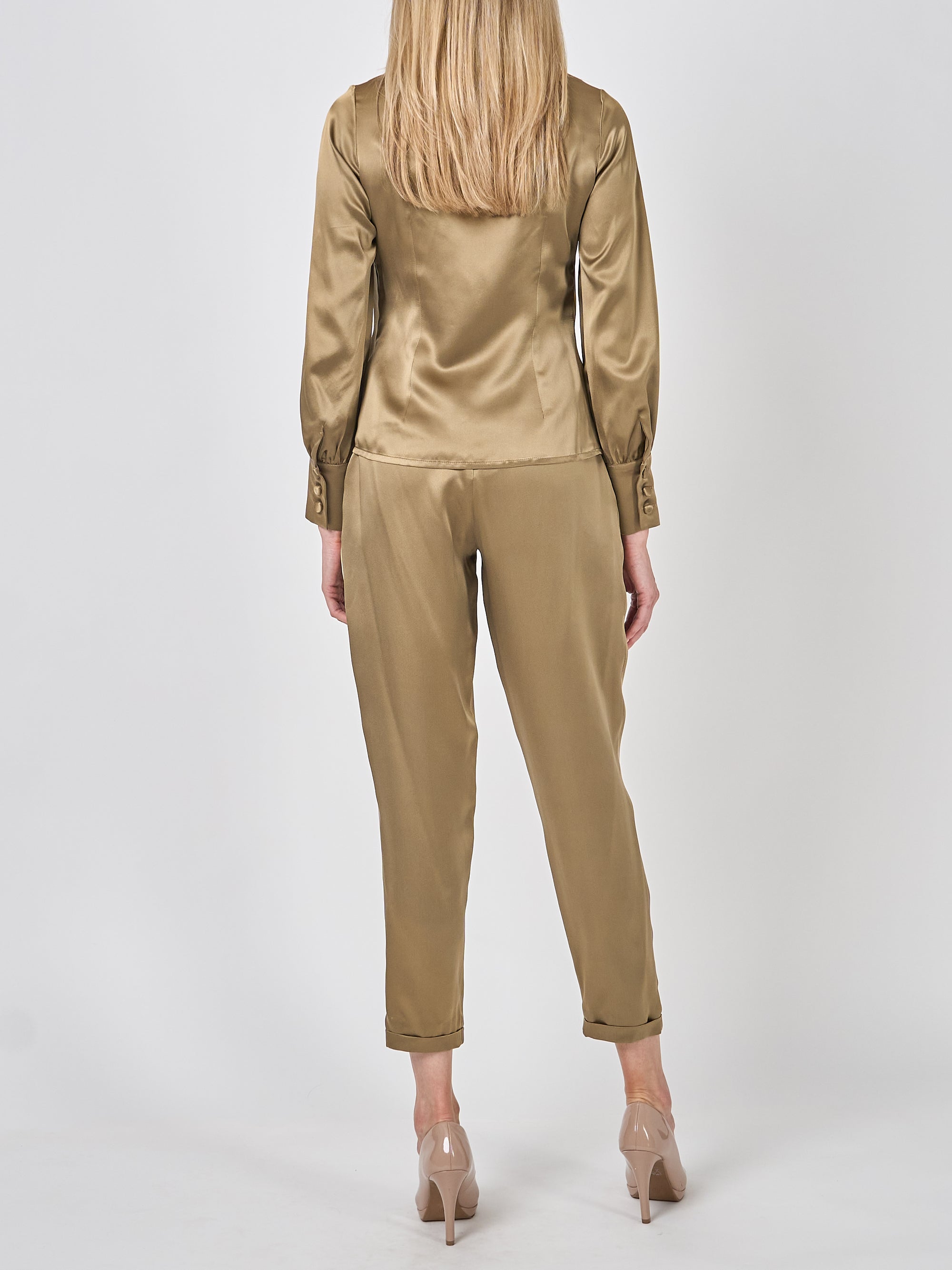 Land Girl Trouser Hay Gold Plain Silk Crepe Satin