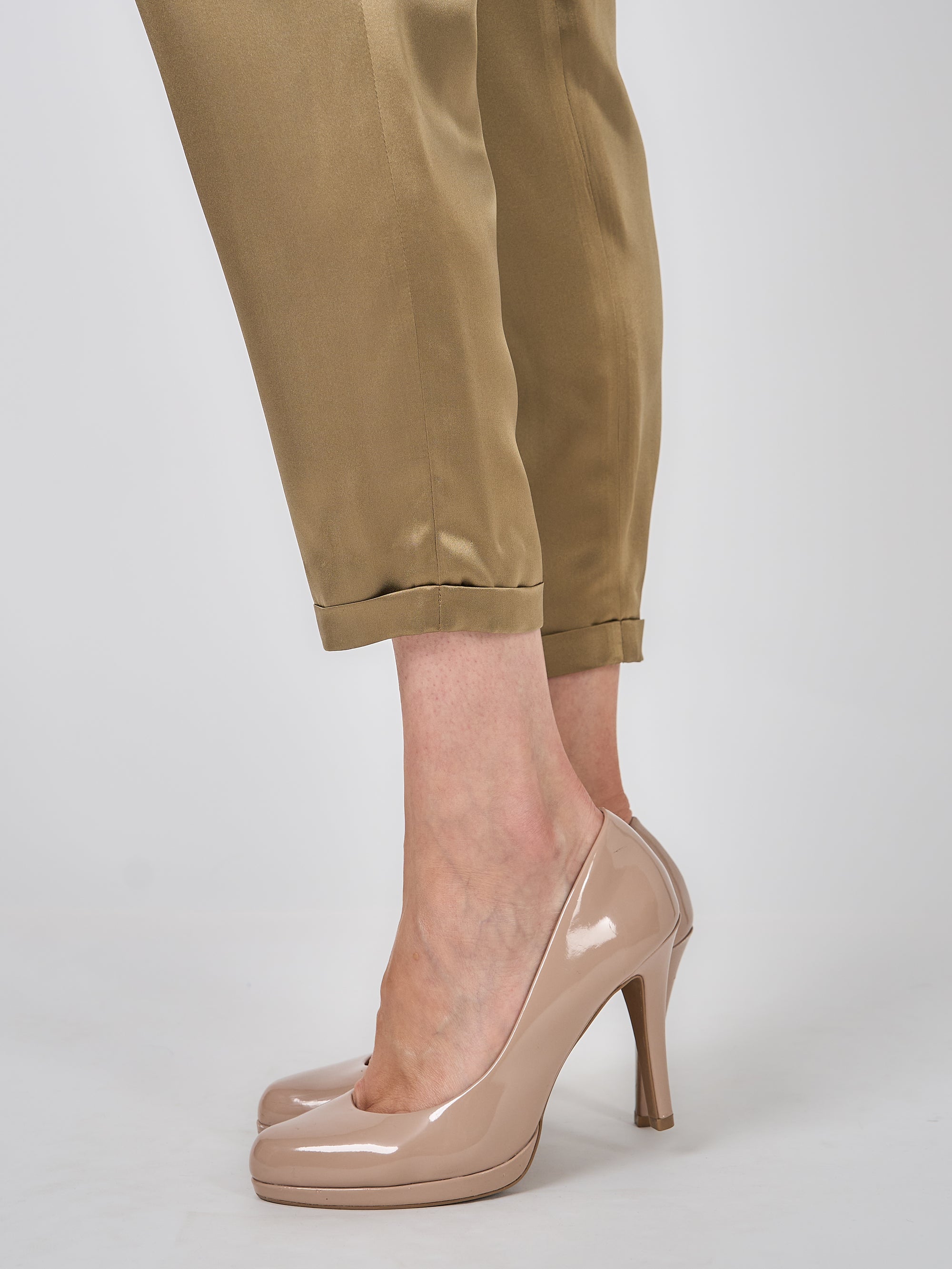 Land Girl Trouser Hay Gold Plain Silk Crepe Satin