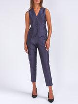 Waistcoat Single-Breasted Ink Plain Silk Douppion