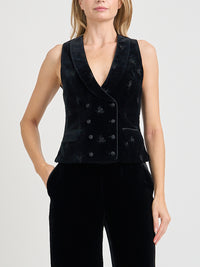 Double-Breasted Black Bees Cotton Velvet Waistcoat