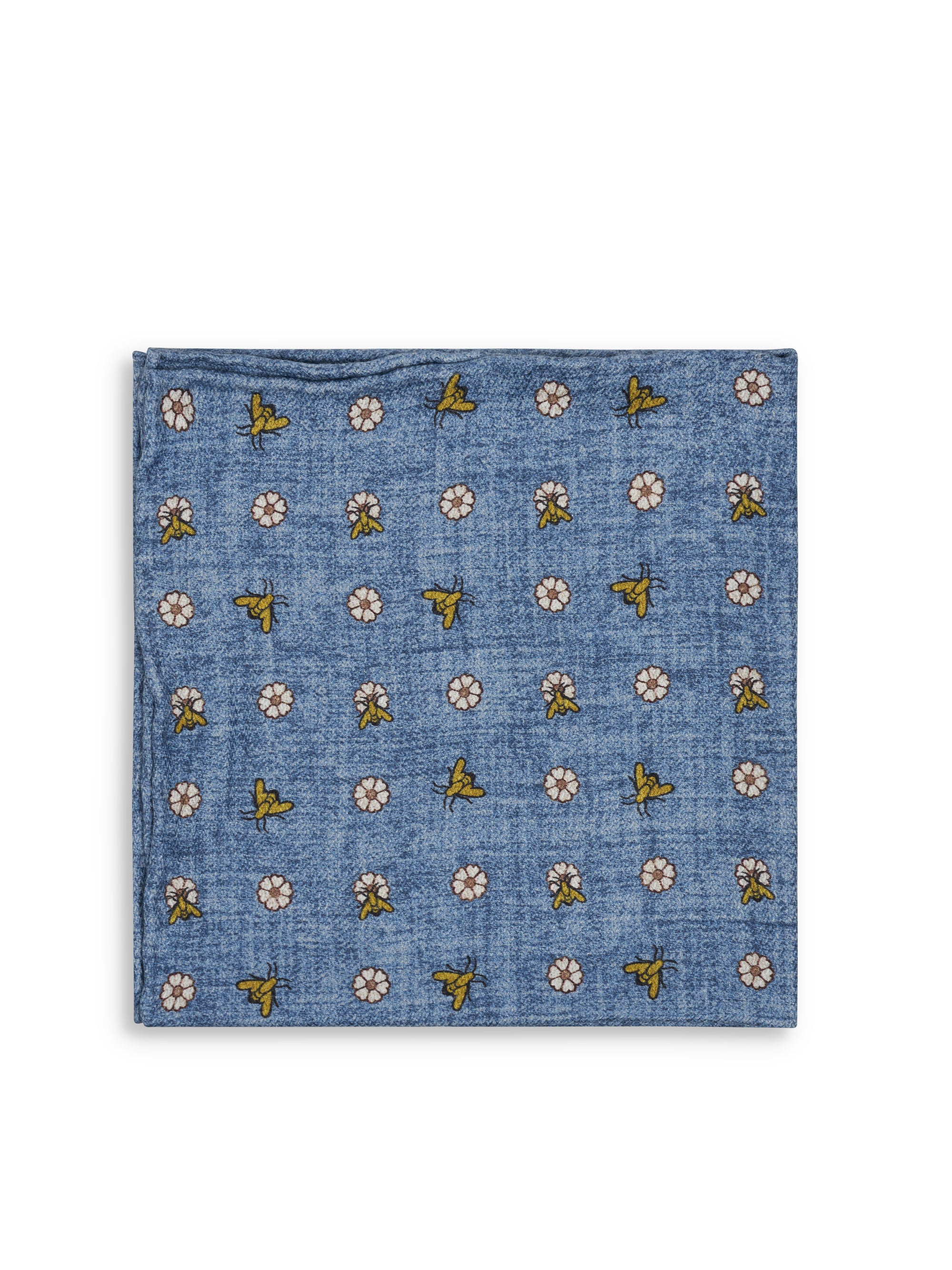 Light Blue Osterley Bees Silk Pocket Square