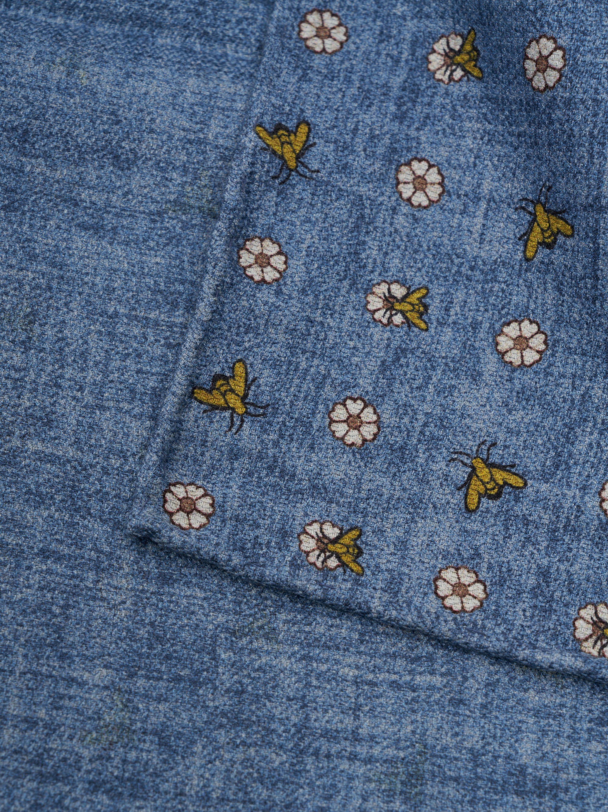 Light Blue Osterley Bees Silk Pocket Square