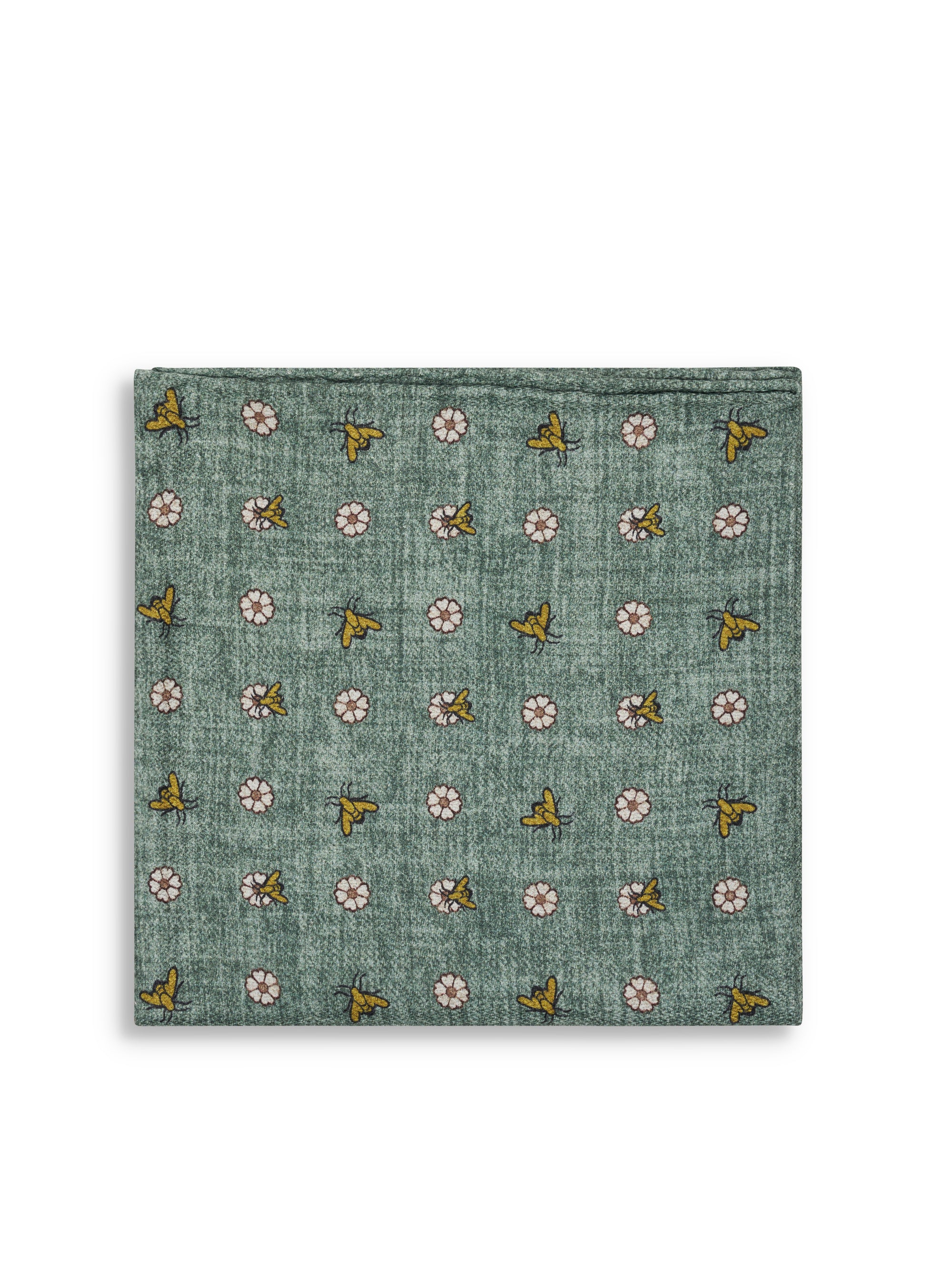 Green Osterley Bees Silk Pocket Square