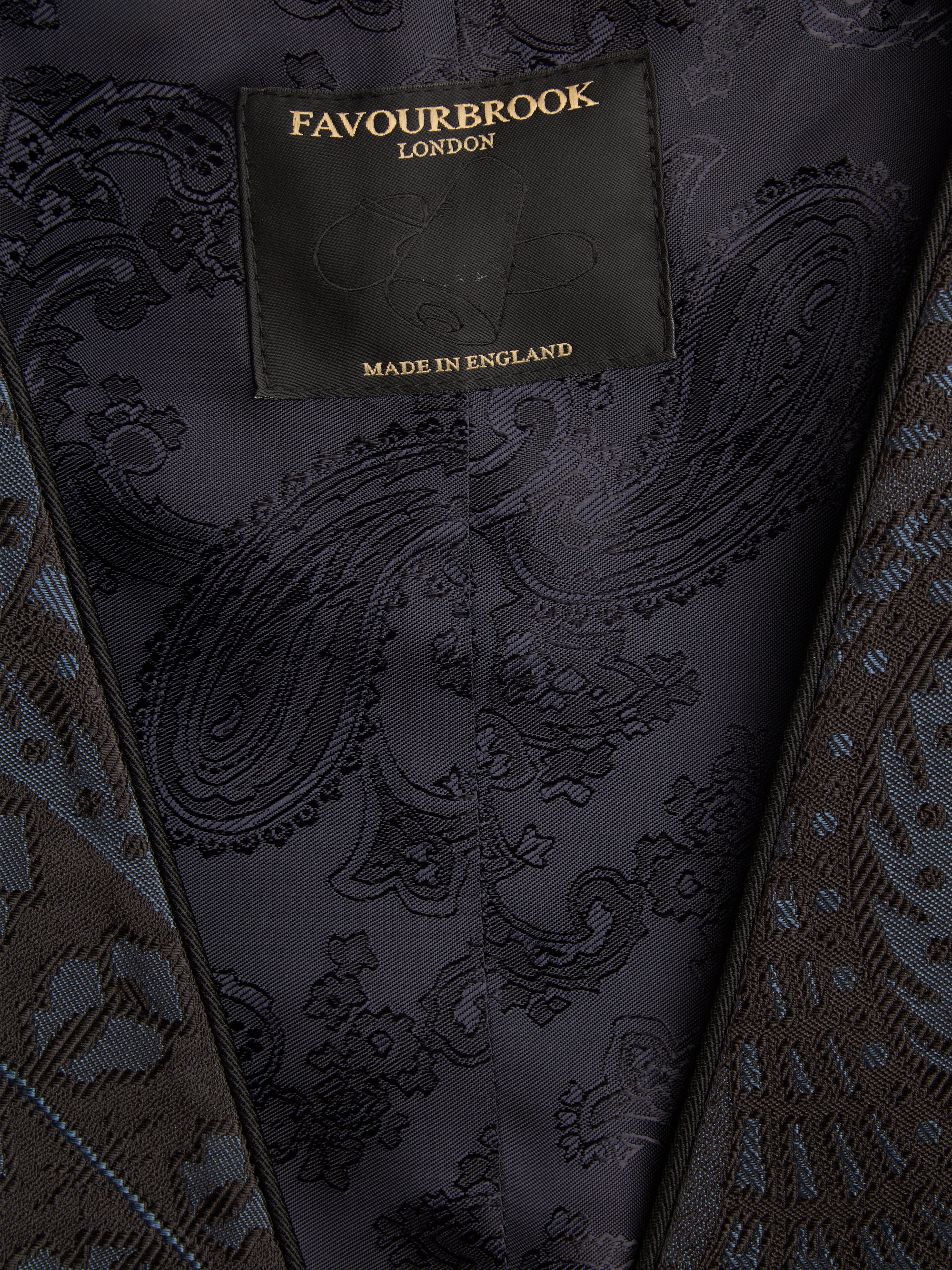 Midnight Heathcote Paisley Single Breasted 4 Button Piped Waistcoat