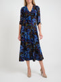 Millie Panel Dress Navy Ochre Astwell Silk Devore Chiffon