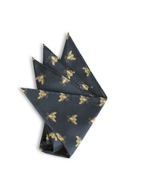 Navy Gold Bees Silk Pocket Square