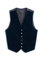 Sapphire Blue Velvet Cotton Single Breasted Waistcoat with Piping