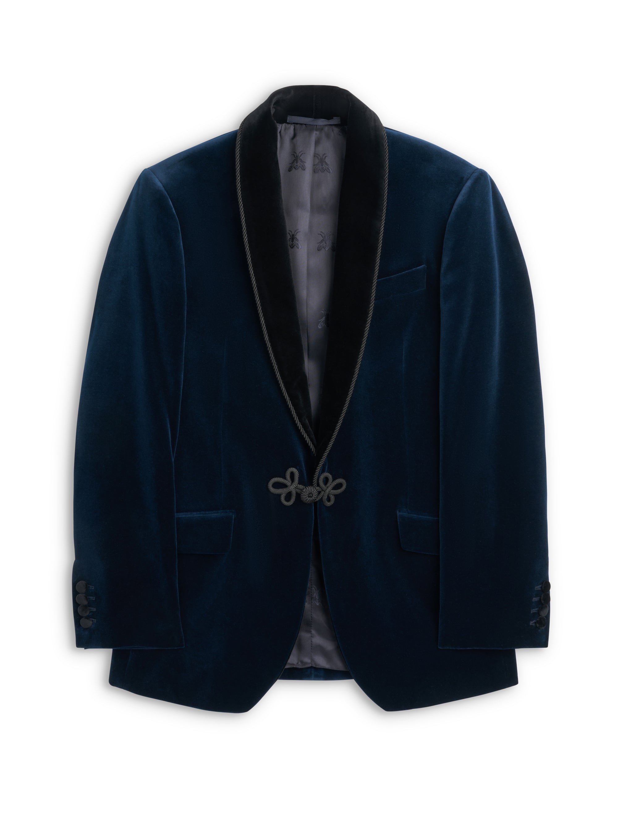 Sapphire Blue Velvet Single Breasted Grosvenor Smoking Jacket